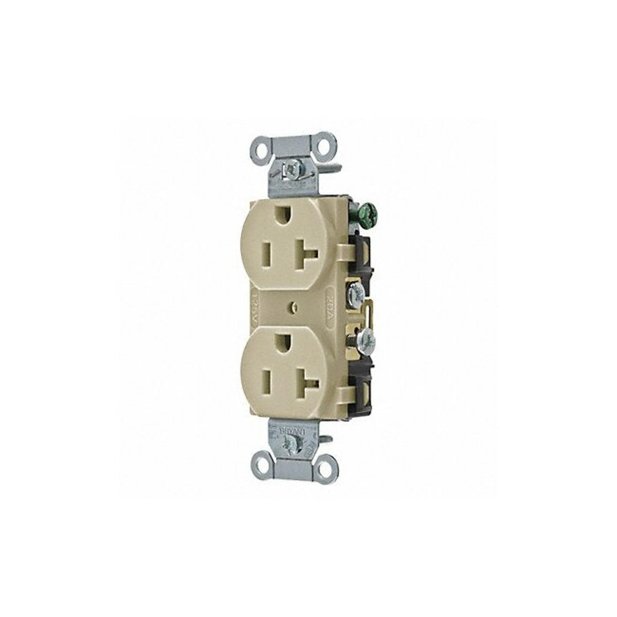 Bryant Electric CRS20I 20 Amp Duplex Receptacle Outlet, Ivory - Heavy Duty Electrical Outlet for Home, Office & Workshop Use