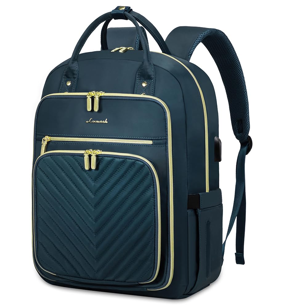 LOVEVOOK Women's Water Resistant Laptop Backpack - Stylish USB Charging Travel Work Bag for Business, Teacher & Nurse (Blue-Green) | Perfect for Commuting, Office & College Use