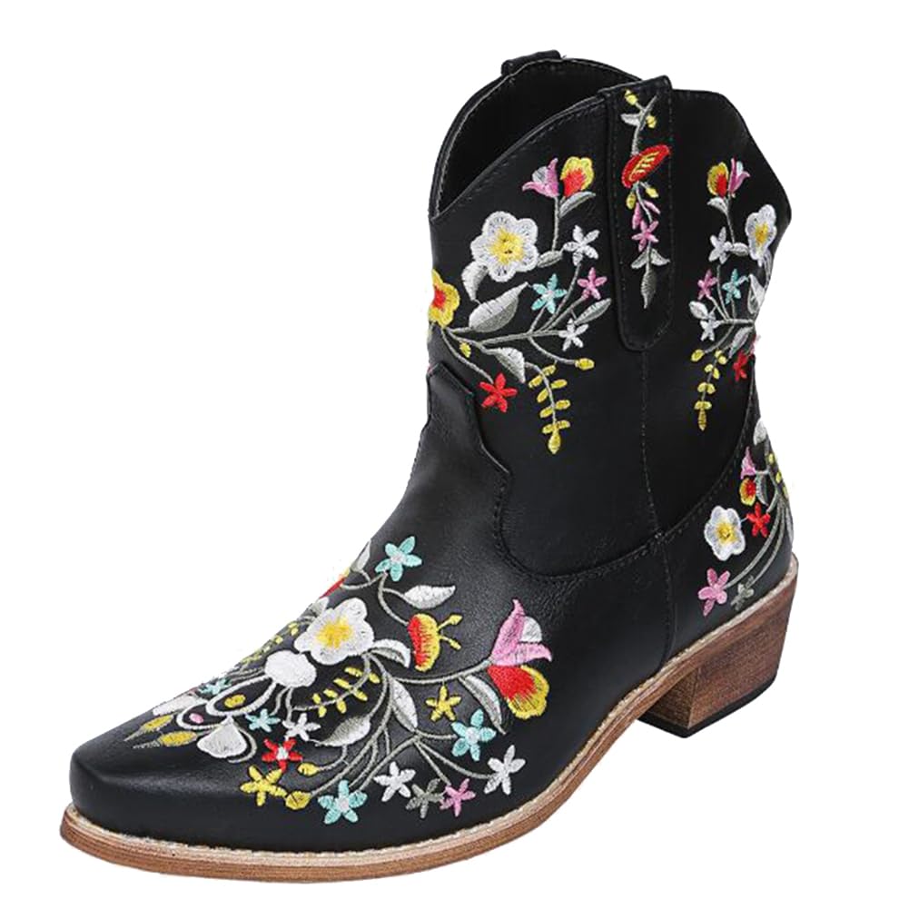 COVOYYAR Women's Embroidered Cowboy Ankle Boots - Stylish Western Booties for Country Fashion | Perfect for Rodeo, Concerts & Fall Outfits