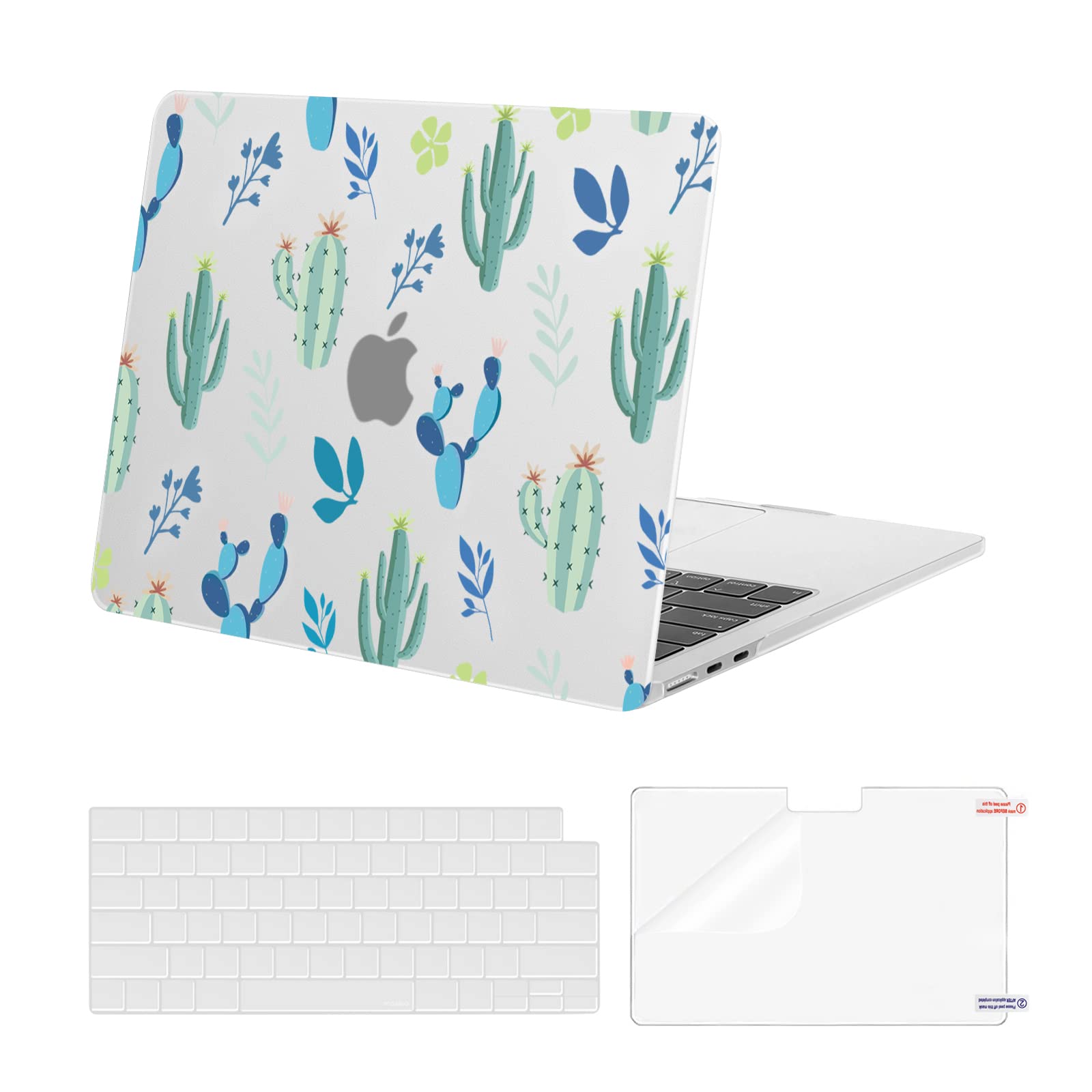 MOSISO Hard Shell Case for MacBook Air 13.6 inch 2022-2023 (A2681 M2 Chip) - Includes Keyboard Cover & Screen Protector - Cute Cactus Design - Perfect for Work, School & Travel Protection