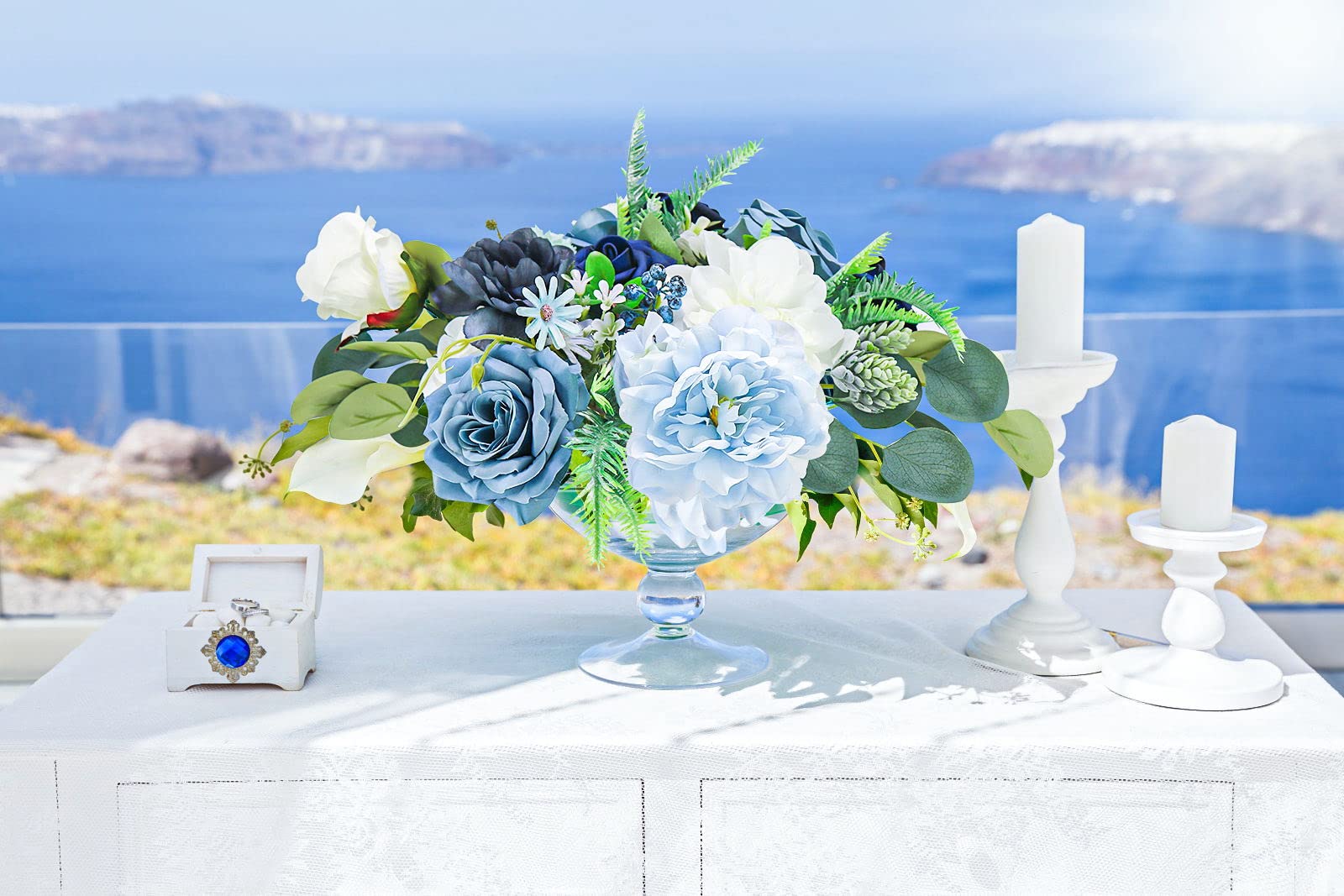 Dusty Blue Artificial Flowers - Rose & Daisy Fake Flowers with Stem for DIY Wedding Arch, Bouquets, Bridal Shower, Baby Shower, Party Decor, Home Decorations - Perfect for Centerpieces, Wall Decor, and Wedding Backdrops
