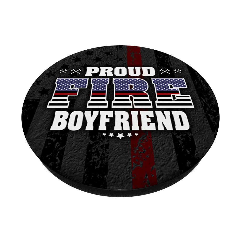 Proud Firefighter Boyfriend Thin Red Line US Firefighter Couple PopSockets Swappable PopGrip - Perfect for Phones, Tablets & Laptops to Show Firefighter Pride
