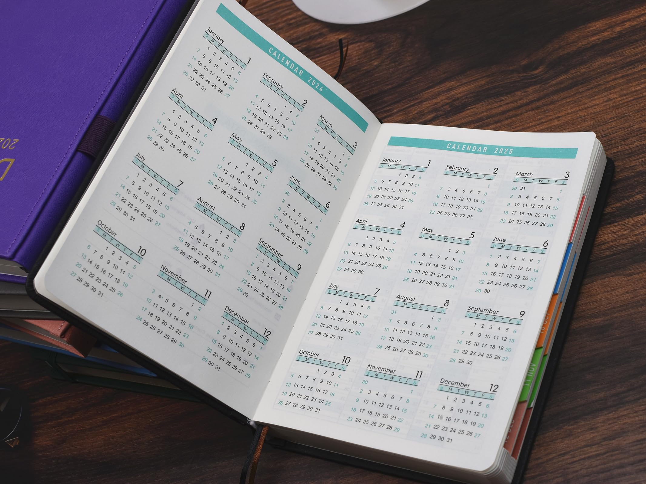 2024-2025 A5 Daily Planner - July 2024 to June 2025 Day Per Page Organizer with Colorful Side Panels, Monthly Tabs, Pen Loop & Inner Pocket - 400 Pages Green Productivity Journal for Work, School & Personal Planning