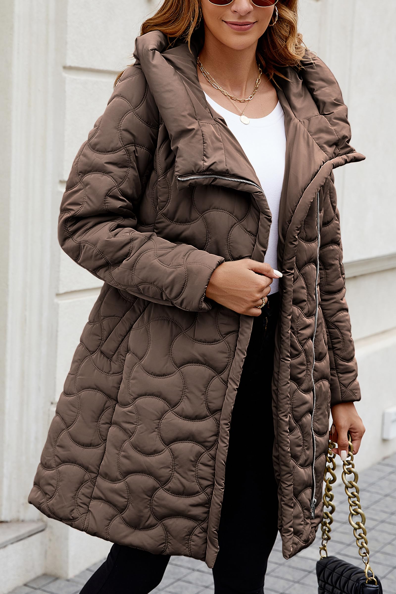 Bellivera Women's Lightweight Quilted Puffer Jacket with Hood - Diamond Stitch Design for Spring & Winter - Perfect for Outdoor Activities, Travel & Casual Wear