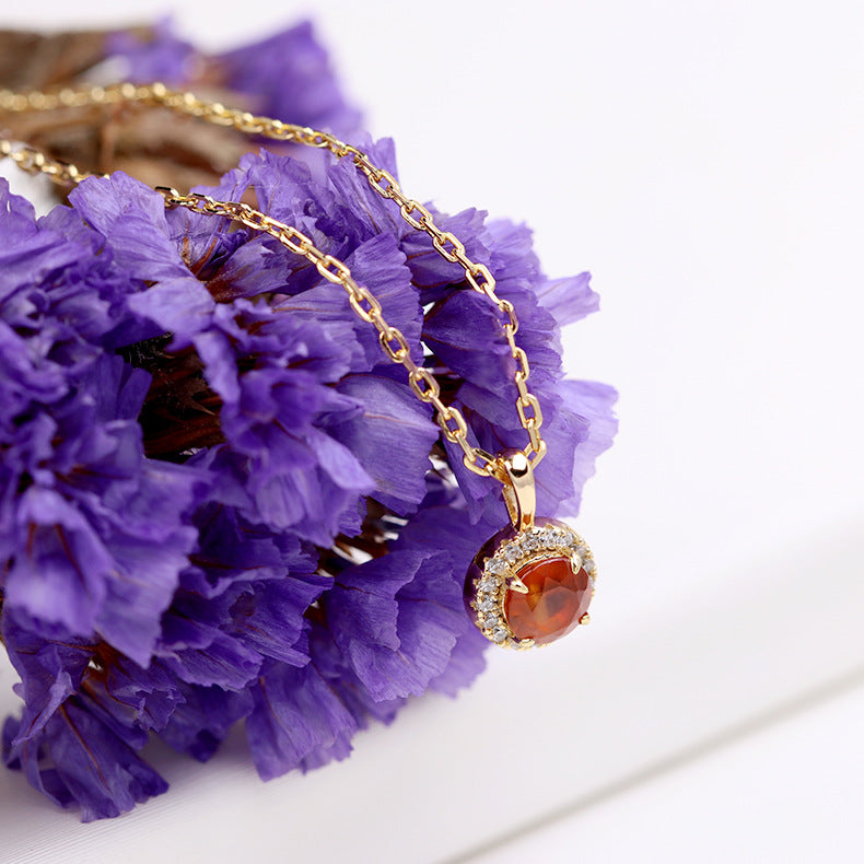 Spessartine Garnet Red Halo Birthstone Pendant Necklace & Charm | January Birthstone Jewelry | Perfect for Valentine's Day Gifts & Anniversary Presents | TB1650