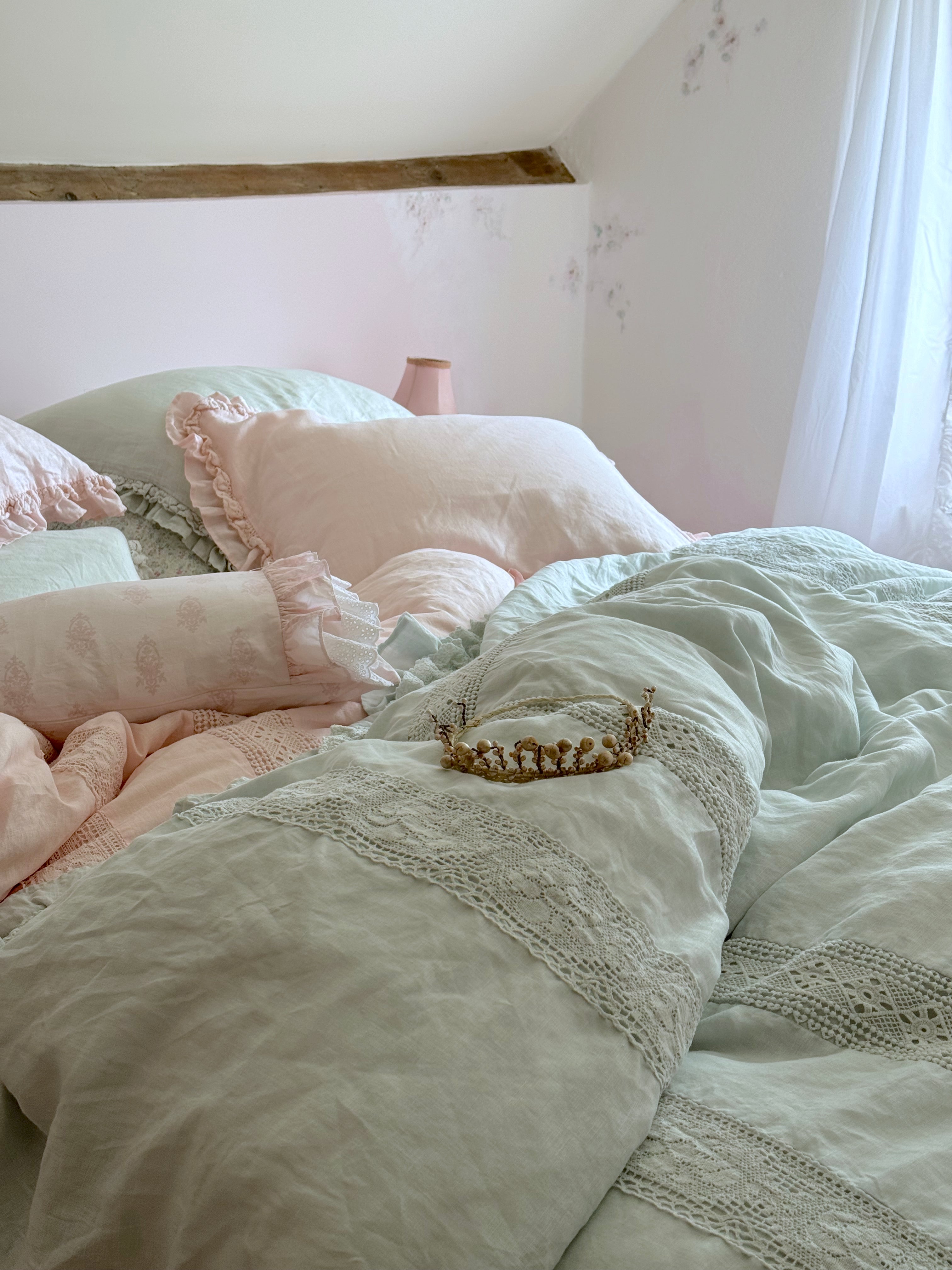 Rachel Ashwell® Princess Teal Linen Bedding Set - Soft 100% Flax Linen Sheets & Duvet Cover - Breathable Luxury Bedding for Master Bedroom, Guest Room & Vacation Homes
