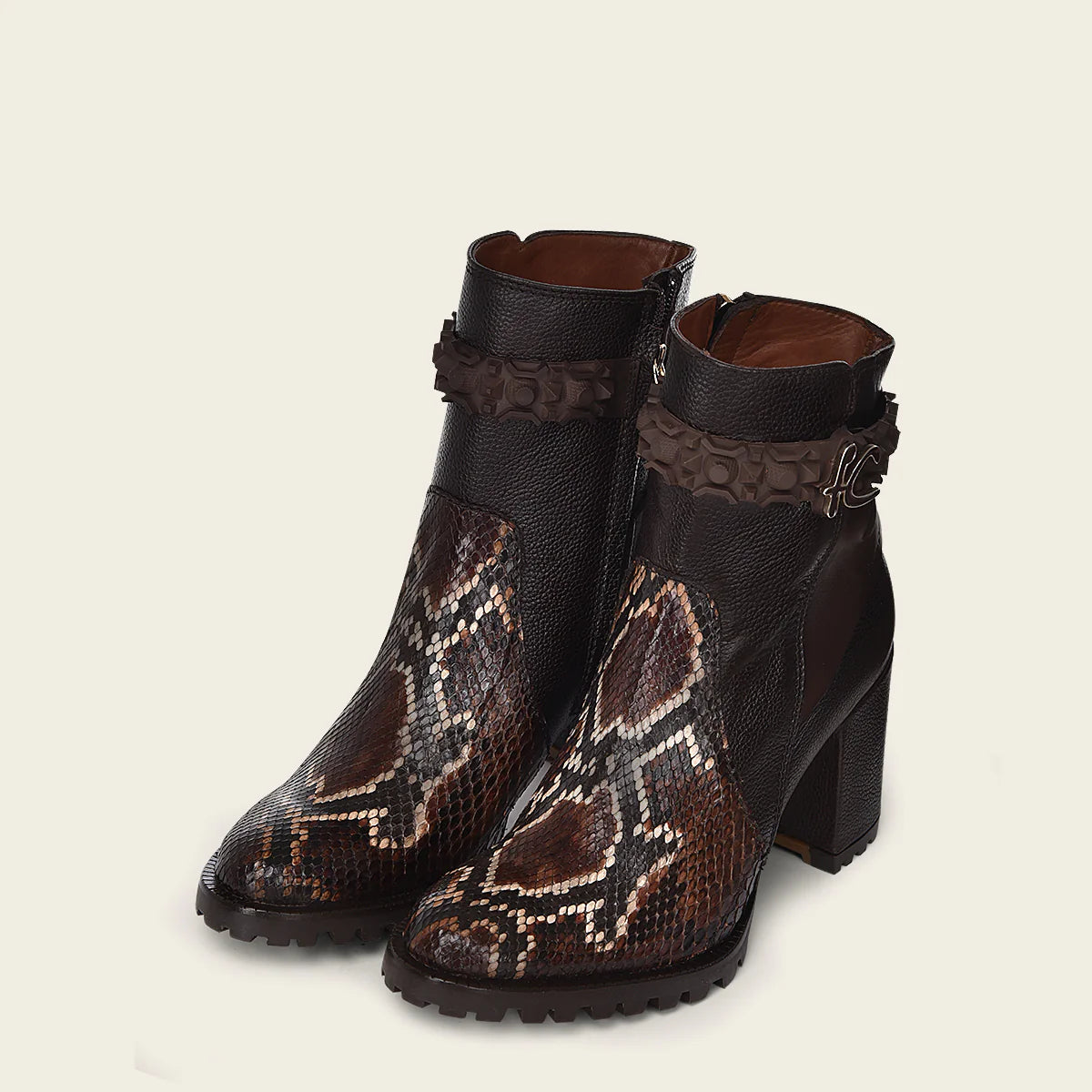 Women's Cuadra Brown Casual Fashion Python Skin Ankle Boots - Stylish & Comfortable for Everyday Wear, Office, and Night Out