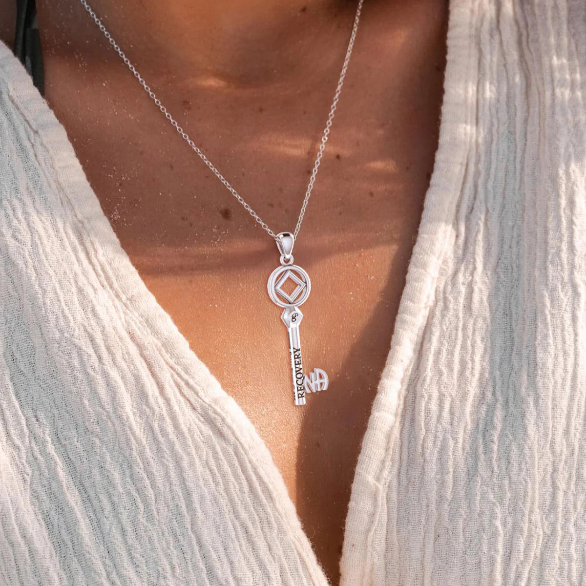 AA or NA Symbol Sterling Silver Encouragement Recovery Key Pendant - Perfect for 12-Step Meetings & Sobriety Gifts