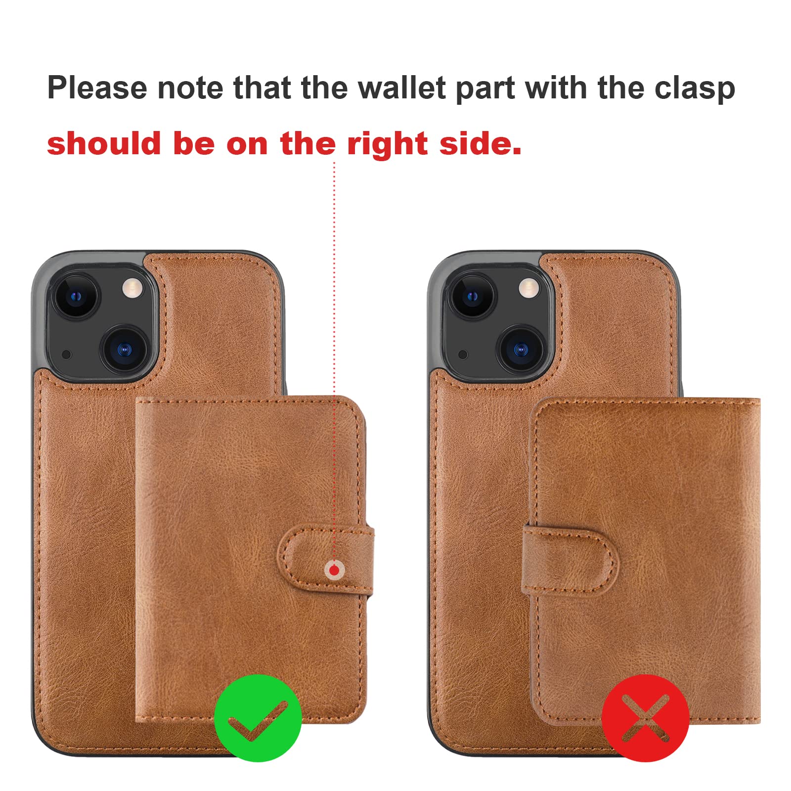 Premium Magnetic RFID Blocking Wallet Case for iPhone 13 - Detachable PU Leather Flip Cover with Card Slots, Kickstand & Wireless Charging (6.1 Inch, Brown) | Perfect for Travel, Work & Everyday Use