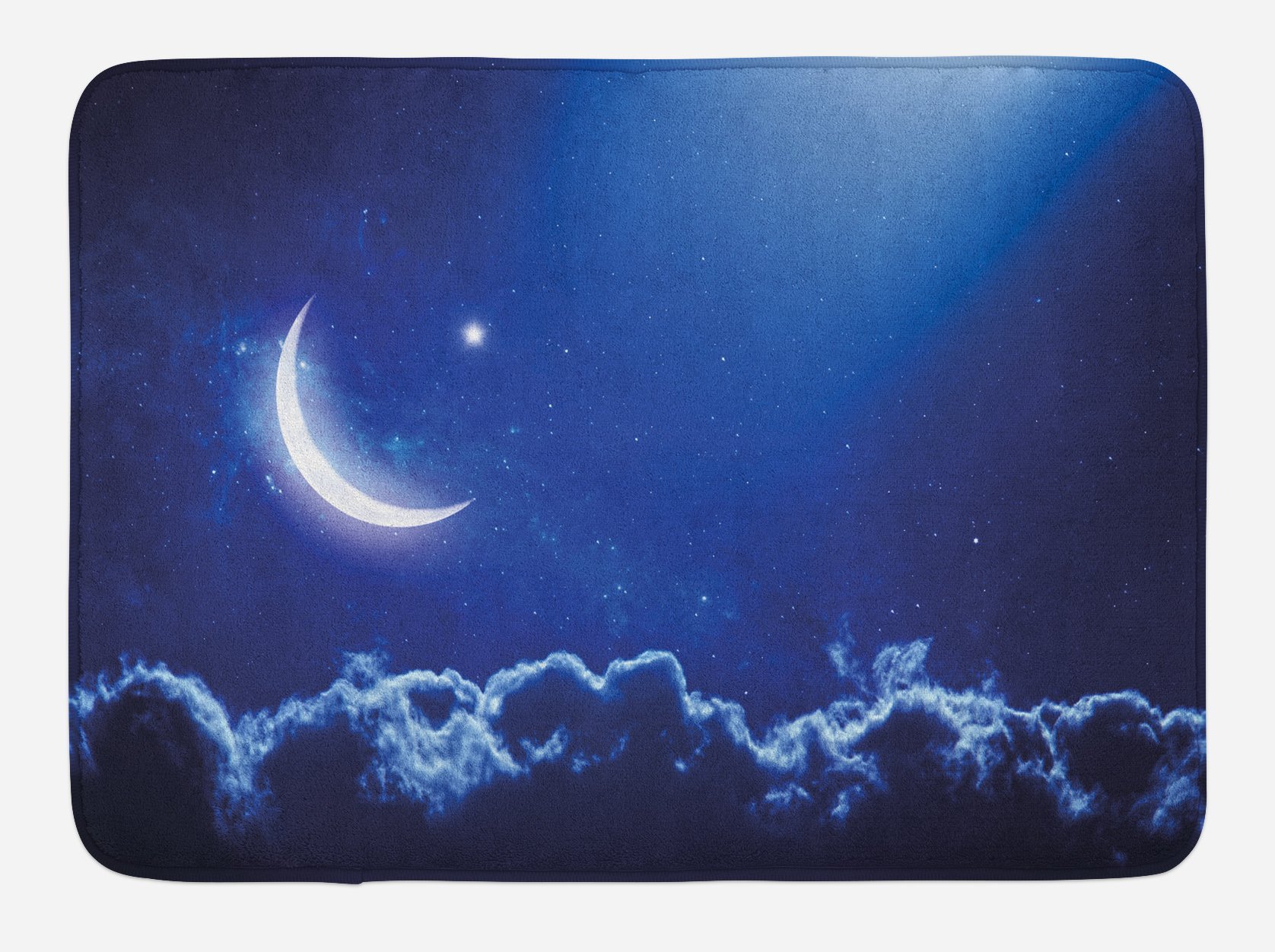 Ambesonne Plush Non-Slip Bath Mat - Crescent Moon & Stars Celestial Design, 30.2 x 20 Inches, Royal Blue & White - Soft Bathroom Rug for Nighttime Decor, Spa Relaxation & Cozy Home Atmosphere