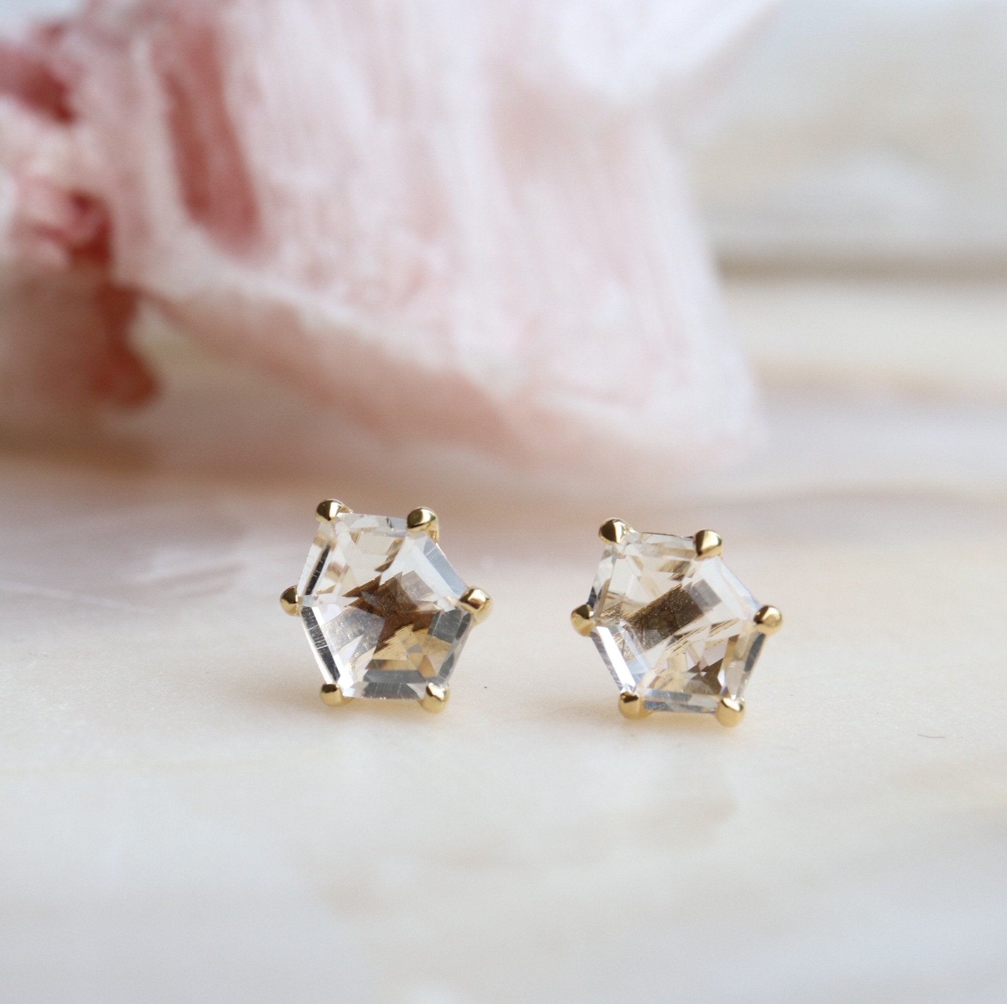 Mini Gold Stud Earrings with White Topaz - Elegant & Dainty Jewelry for Women - Perfect for Everyday Wear, Parties & Gifts