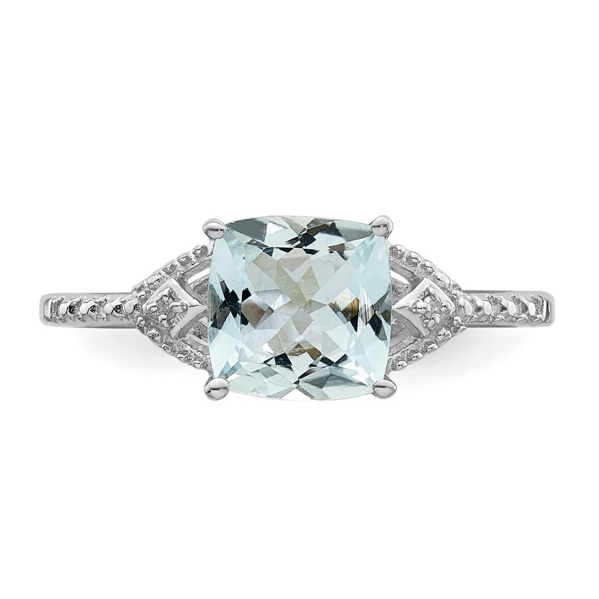 925 Sterling Silver Rhodium Plated Diamond & Aquamarine Ring for Women - 2mm Wide Wedding Band, Anniversary Gift, Birthstone Jewelry (March) - Perfect for Engagement, Valentine's Day & Special Occasions