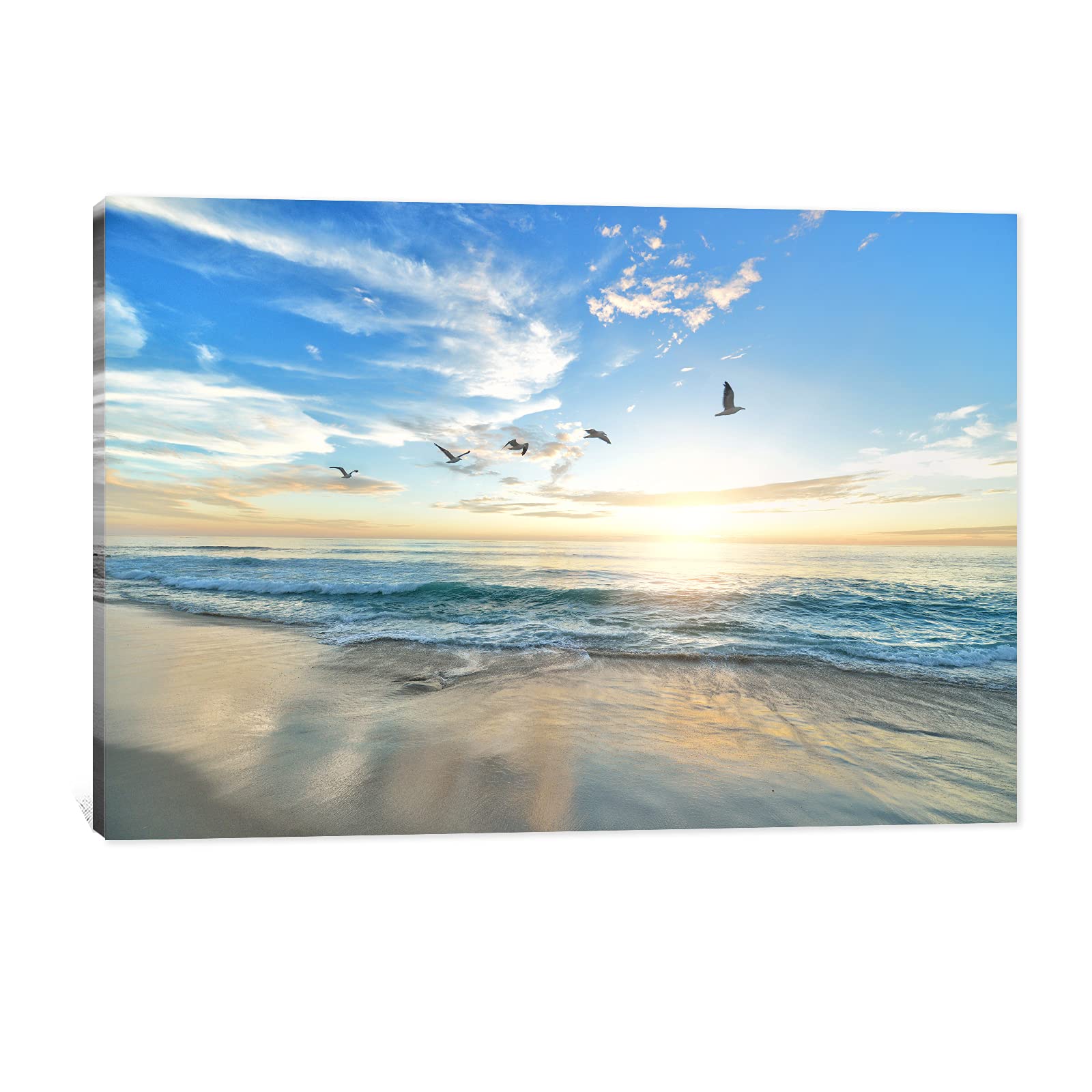 Ocean Wall Art Painting - Beach Sunset Bathroom Decor for Bedroom & Living Room - 32x48 Inches Coastal Themed Canvas Print - Perfect for Beach House, Vacation Home or Spa Bathroom Decorating