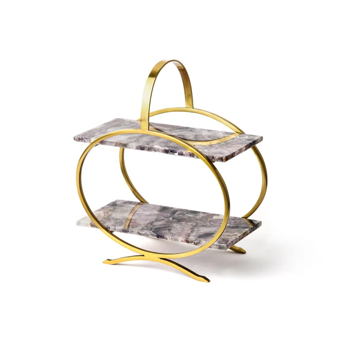 2-Tier Gold Metal Cupcake Stand with Amethyst Platter - Elegant Dessert Display for Wedding, Birthday, Anniversary & Housewarming Parties - Perfect for High Tea, Bridal Showers & Special Events