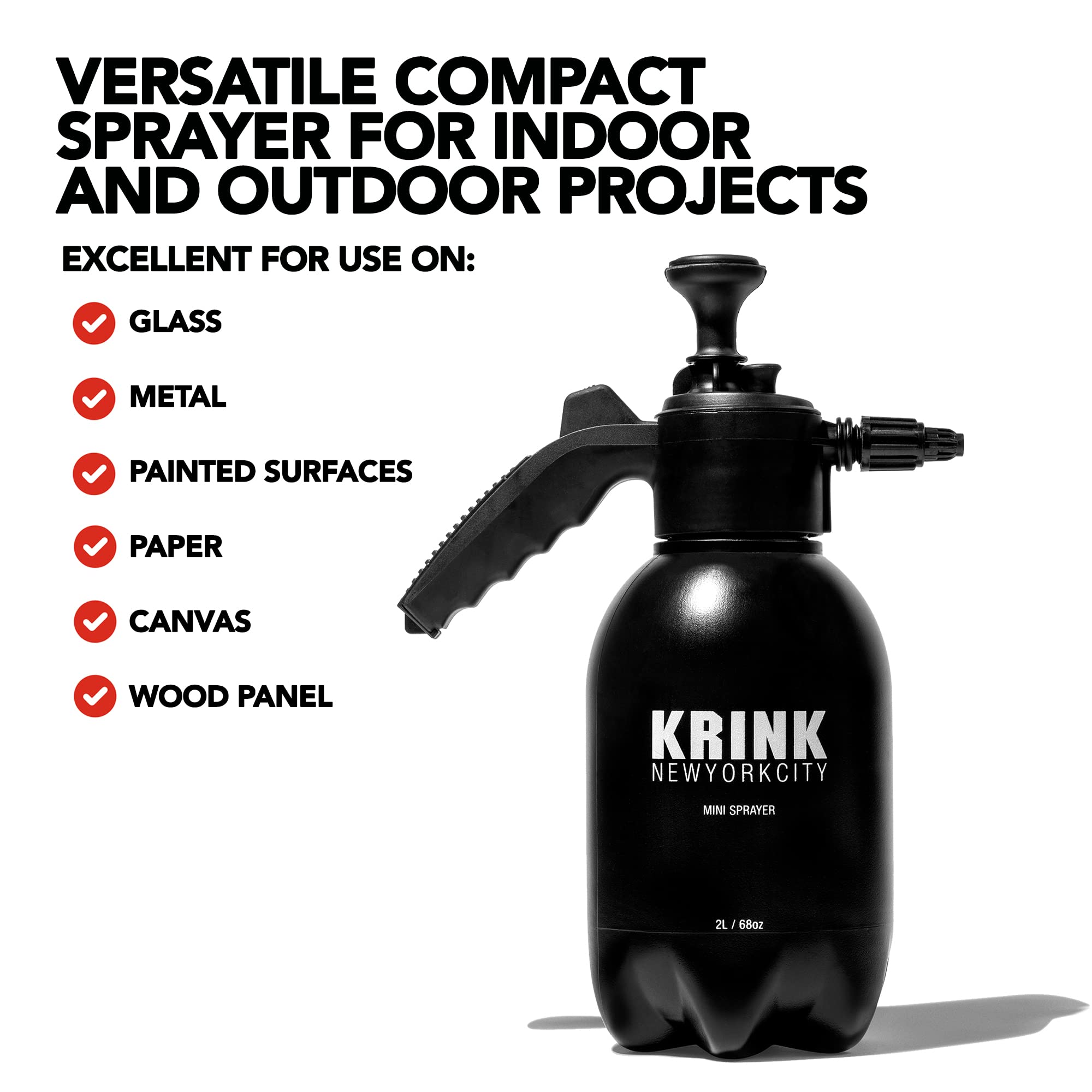 Krink Mini Paint Sprayer for Graffiti - Hand-Pump Spray Paint Tool with 2L (68oz) Tank & Adjustable Nozzle | Cordless Graffiti Art Supplies for Street Art, Murals & DIY Projects