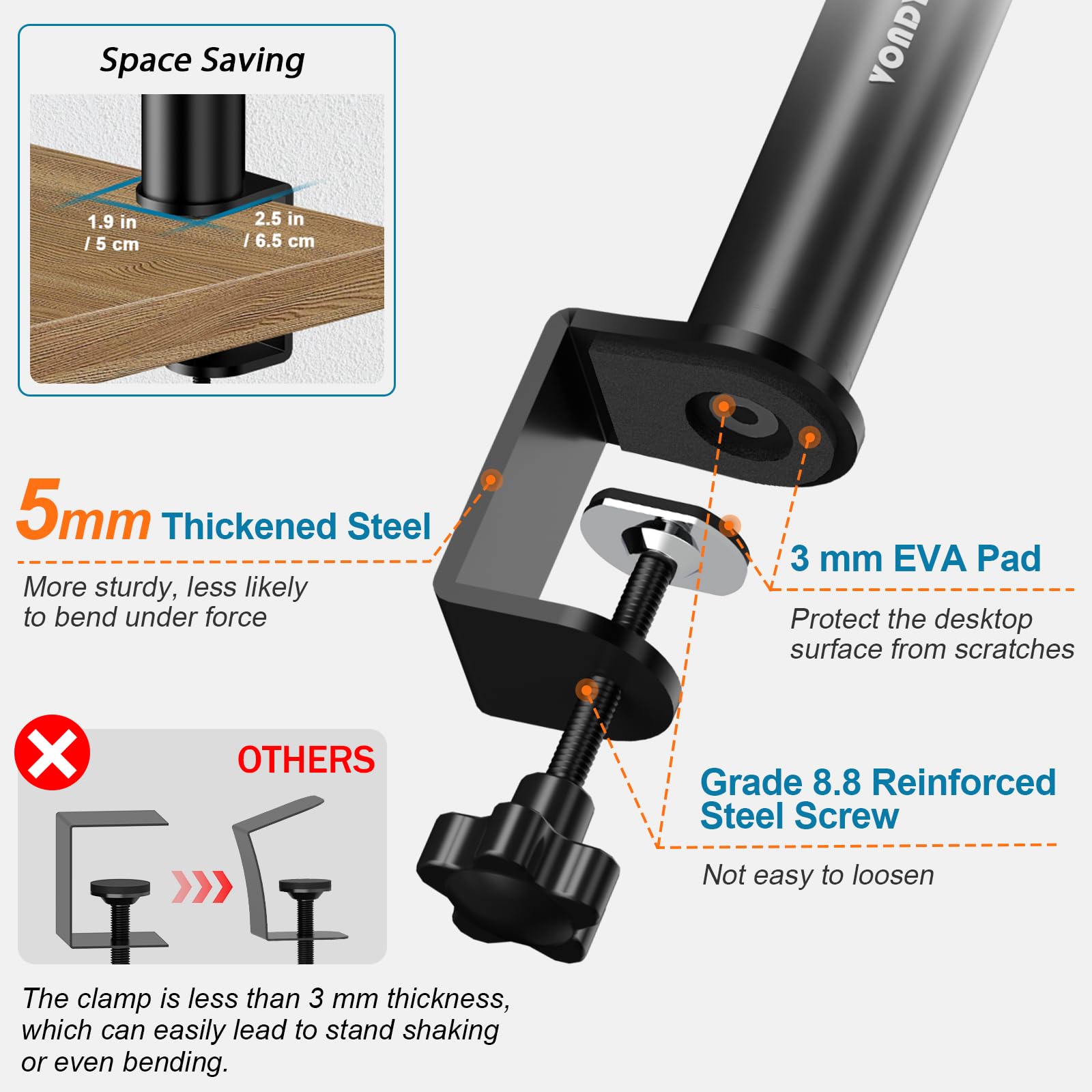 2 Pack Studio Monitor Stands - Heavy Duty Desktop Clamp Speaker Mounts with Anti-Vibration Pads for Music Production, Gaming & Home Theater (Wall/Desk Mountable)