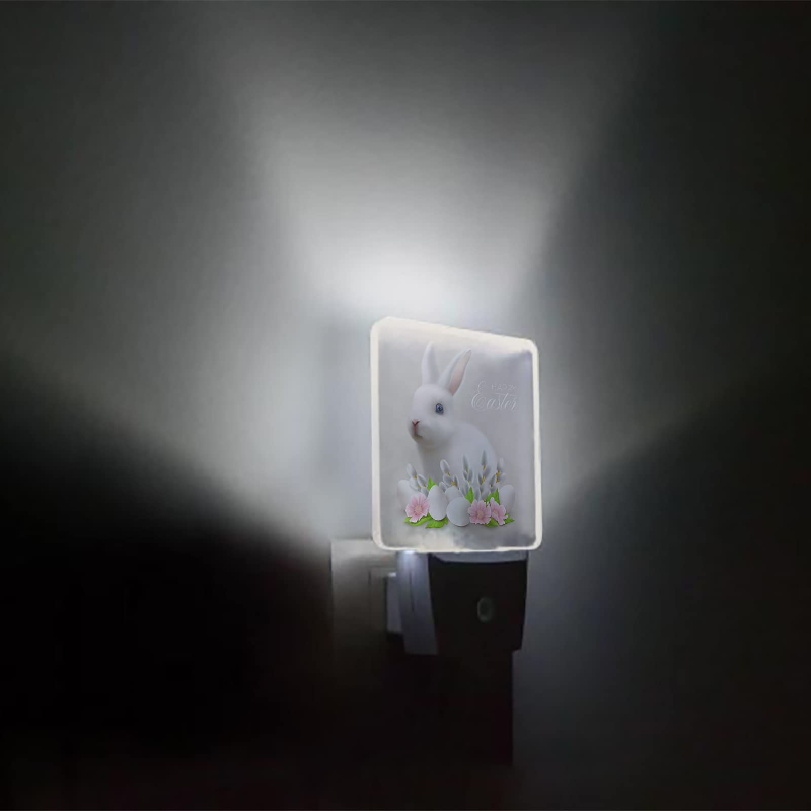 Easter Rabbit LED Night Light with Auto Sensor - Pink Floral for Kids Bedroom Decor