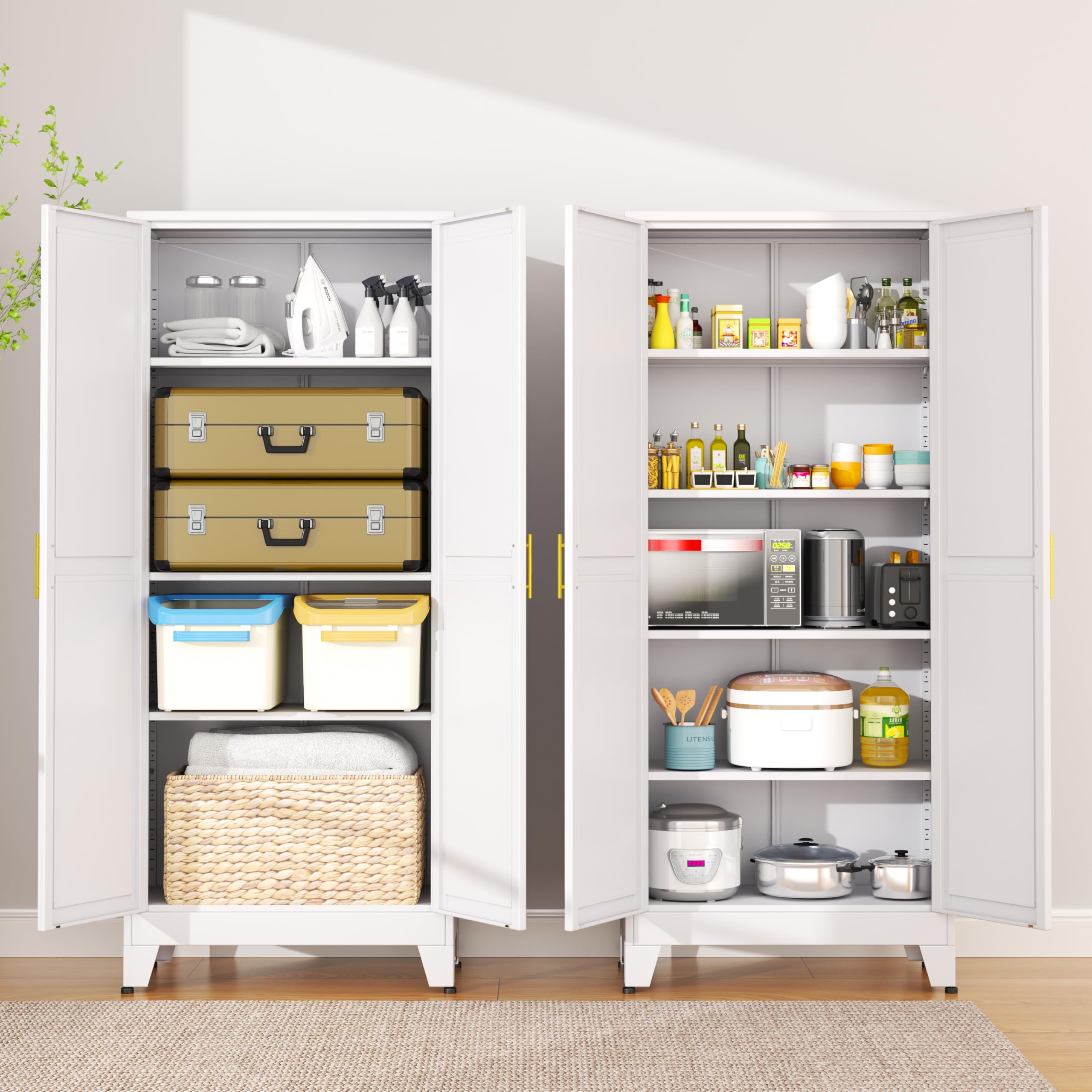 White Metal Storage Cabinet with Doors & Shelves - 74.8