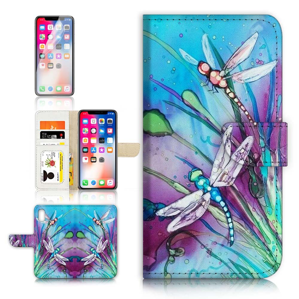 iPhone XR Wallet Case with Screen Protector - Art Dragonfly for Daily Protection