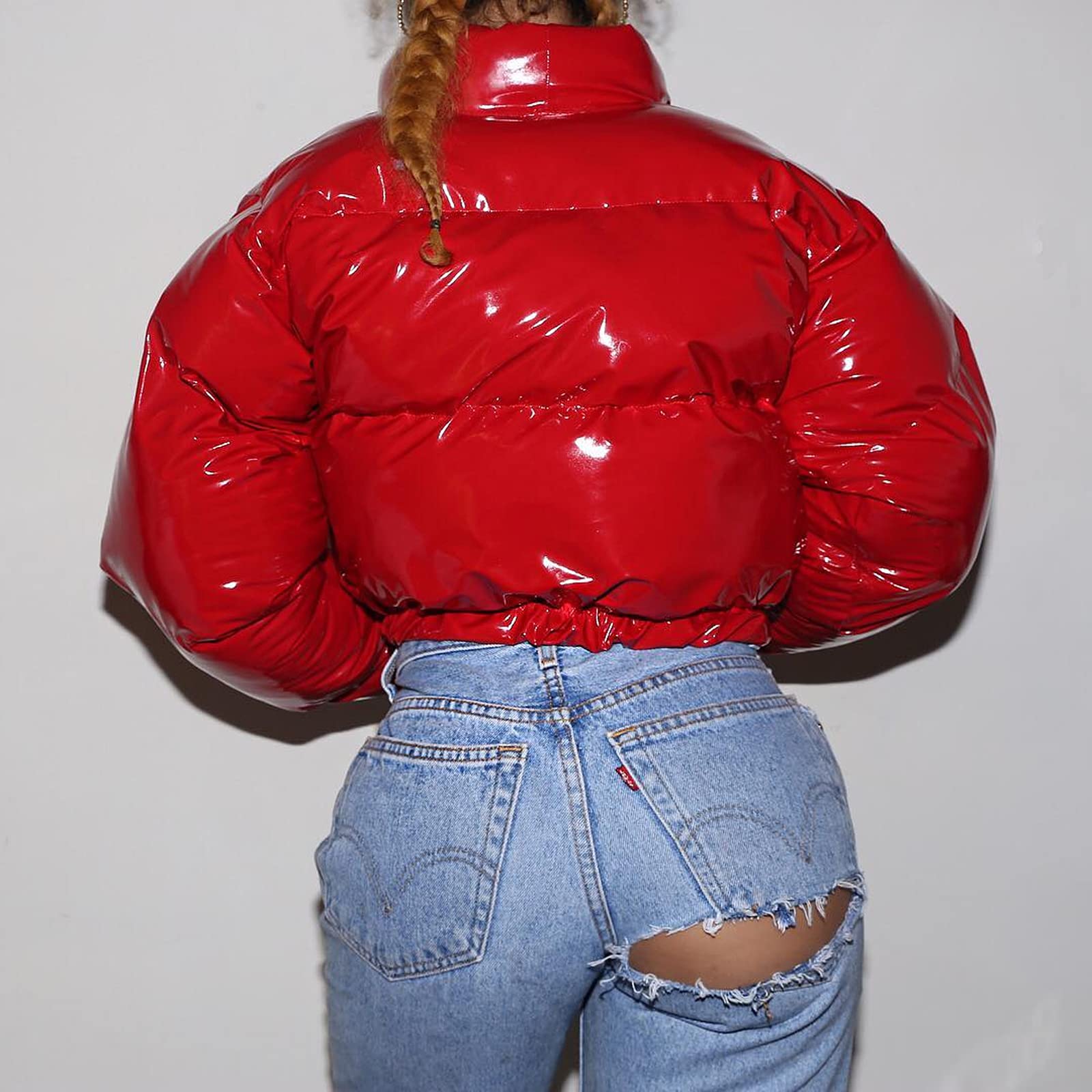 FOMOYUU Women's Winter Short Puffer Jacket - Waterproof PU Coated Cotton Bubble Coat with Shiny Finish, Warm Quilted Padded Design for Cold Weather | Perfect for Outdoor Activities, Commuting & Casual Winter Fashion