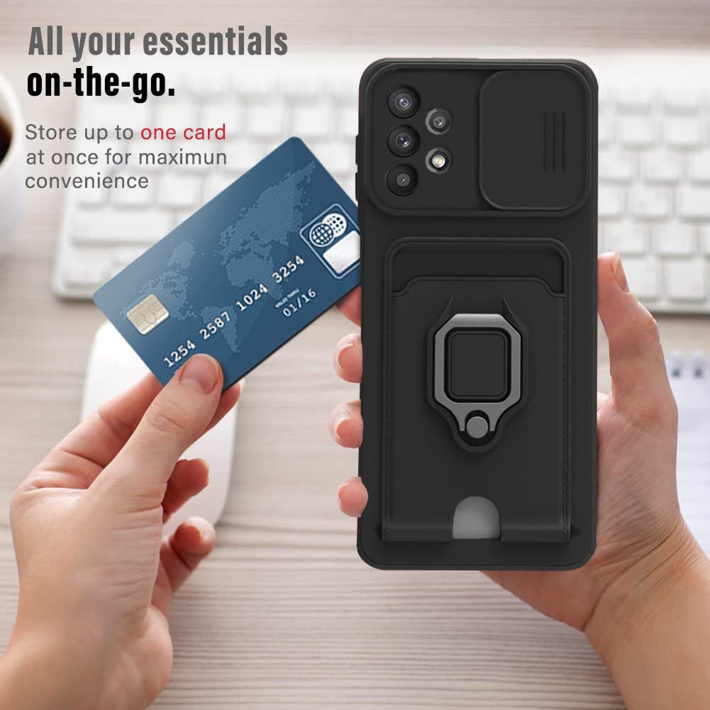 Samsung Galaxy A31 Crossbody Phone Case with Strap, Card Holder & Magnetic Kickstand - Shockproof Liquid Silicone Cover (Black) | Perfect for Travel, Shopping & Outdoor Activities
