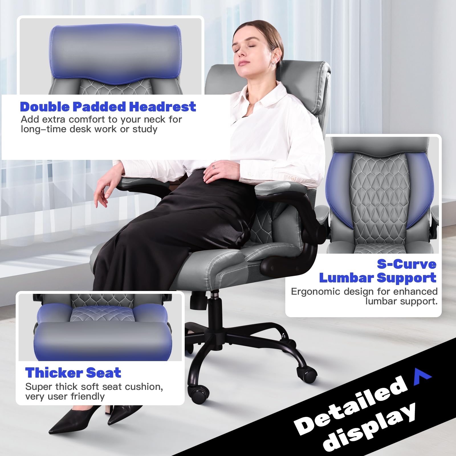 Ergonomic High Back Office Chair with Lumbar Support & Adjustable Armrests - Perfect for Executive Desks & Home Offices