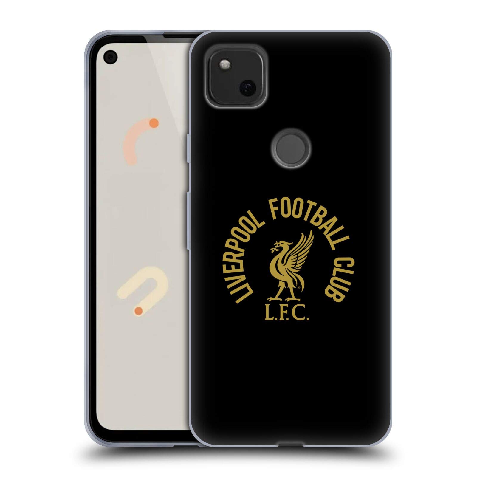 Liverpool FC LFC On Black Liver Bird Soft Gel Case for Google Pixel 4a - Officially Licensed Gold Design by Head Case Designs, Perfect for Fans and Daily Protection