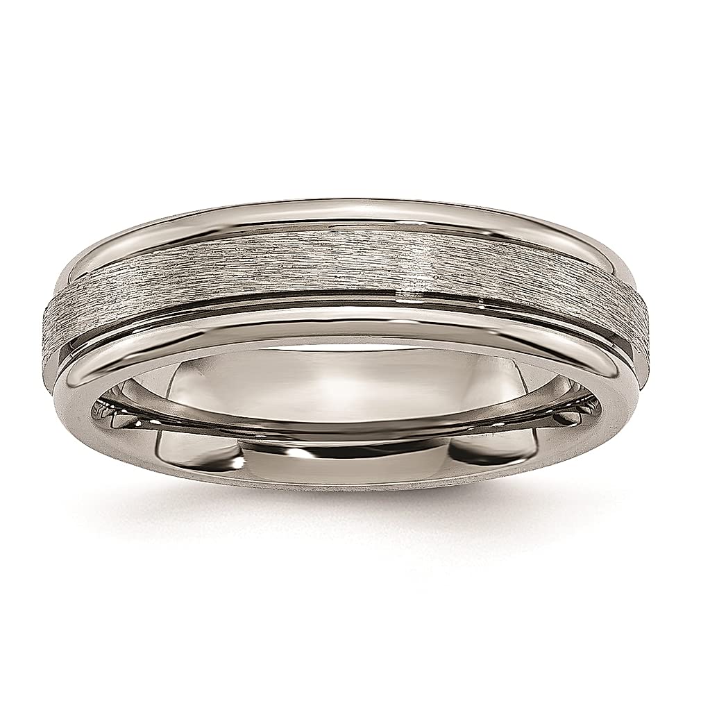 Titanium Brushed 6mm Grooved Edge Wedding Band Ring - Women's Fashion Jewelry Gift for Her - Perfect for Anniversaries, Engagements & Special Occasions