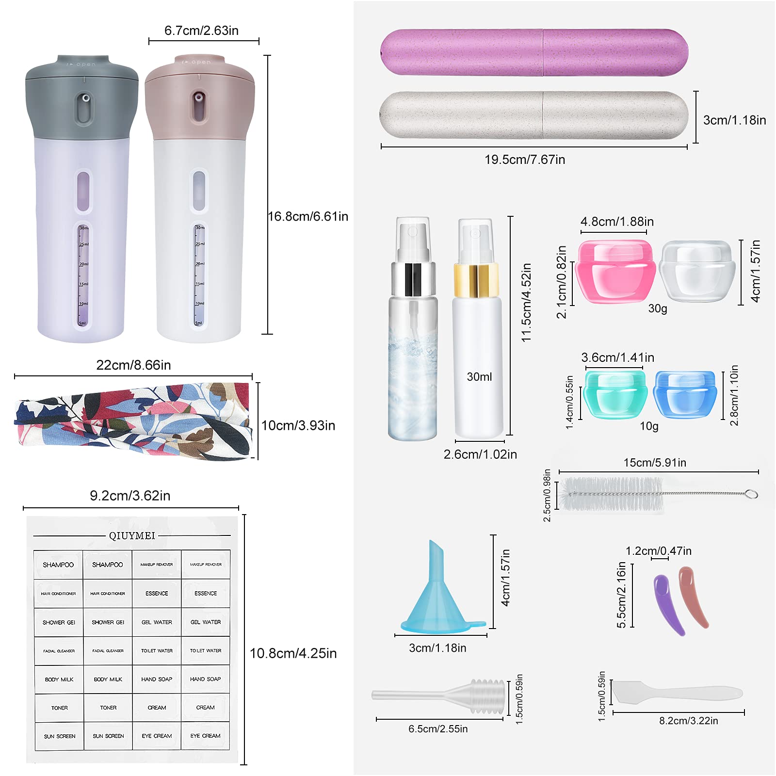 19-Piece Leak-Proof Travel Bottles Set | TSA Approved Refillable Toiletries Containers for Shampoo, Lotion, Sanitizer & Cosmetics | Perfect for Air Travel, Gym, Camping & Vacation Essentials