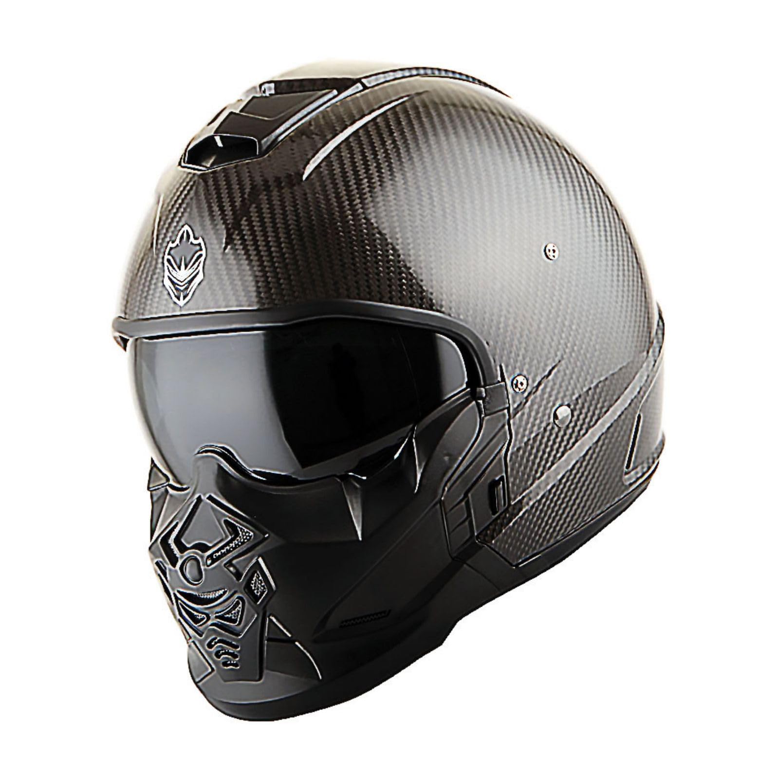 Martian Genuine Carbon Fiber Motorcycle Helmet HB-B2 - DOT Approved Full Face & Open Face Design in Glossy Carbon Black | Ideal for Street Riding, Racing & Cruising
