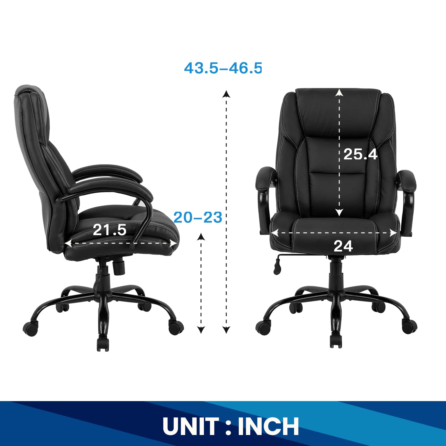 Big and Tall Office Chair 500lbs - Heavy Duty Ergonomic Executive Desk Chair with High Back, Lumbar Support & Headrest - Swivel Computer Chair for Women & Men - Black - Perfect for Home Office, Gaming & Workspaces