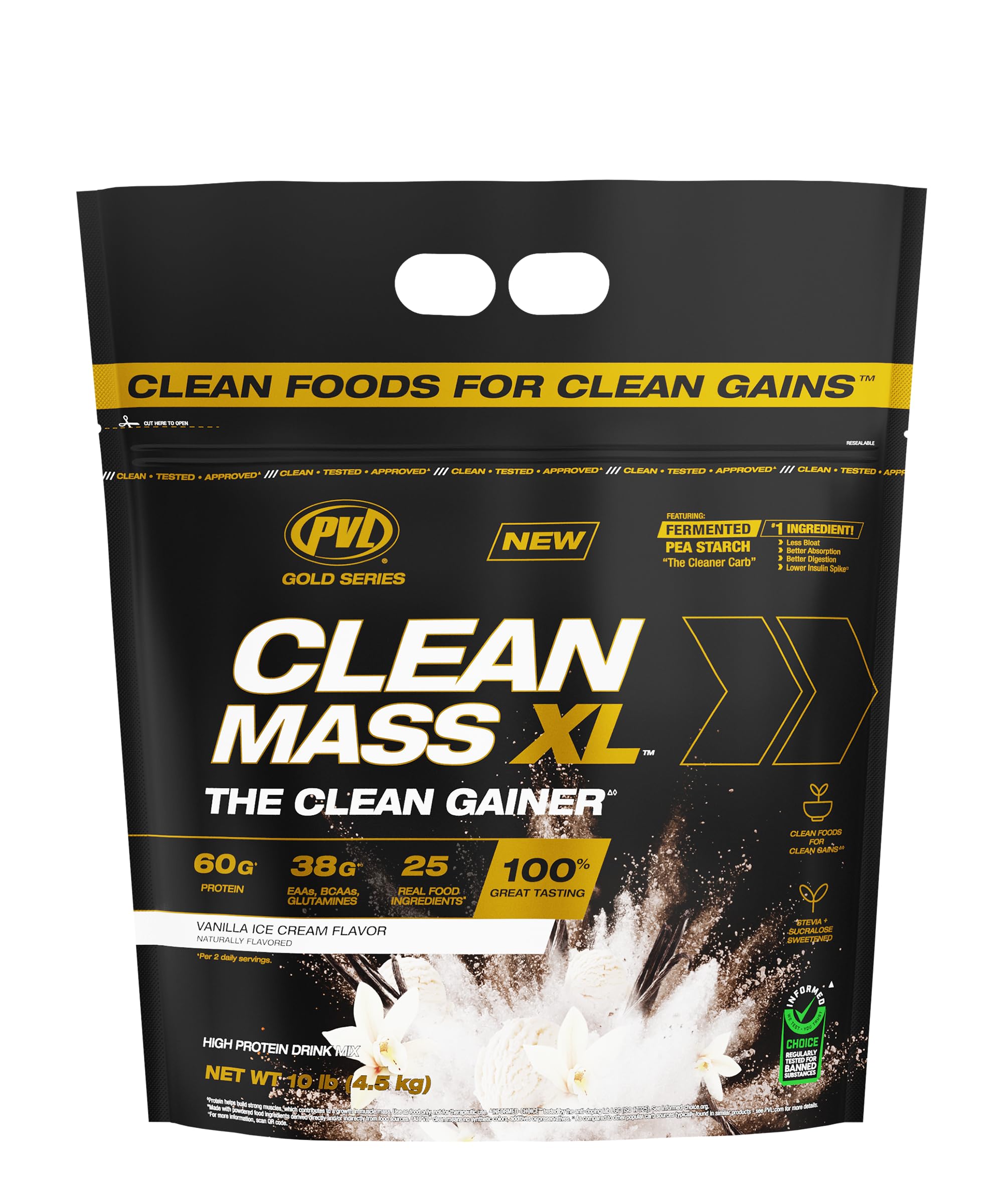 Gold Series Clean Mass XL - Premium Muscle Mass Gainer Powder (10 LB, Vanilla Ice Cream Flavor) for Bodybuilding & Post-Workout Recovery