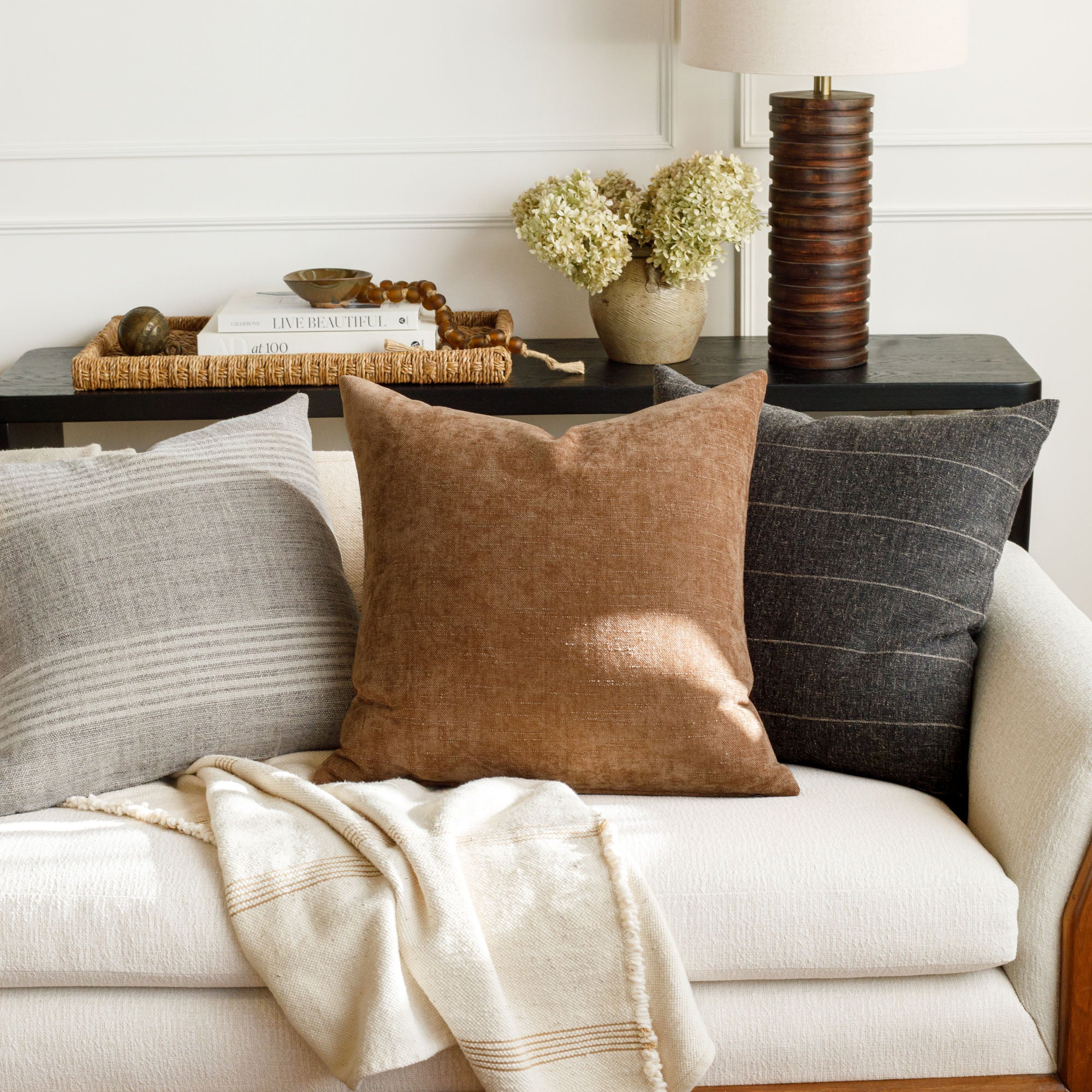 Premium Blaine 22x22 Inch Decorative Throw Pillow in Cinnamon Brown - Perfect for Sofa, Bed & Home Decor