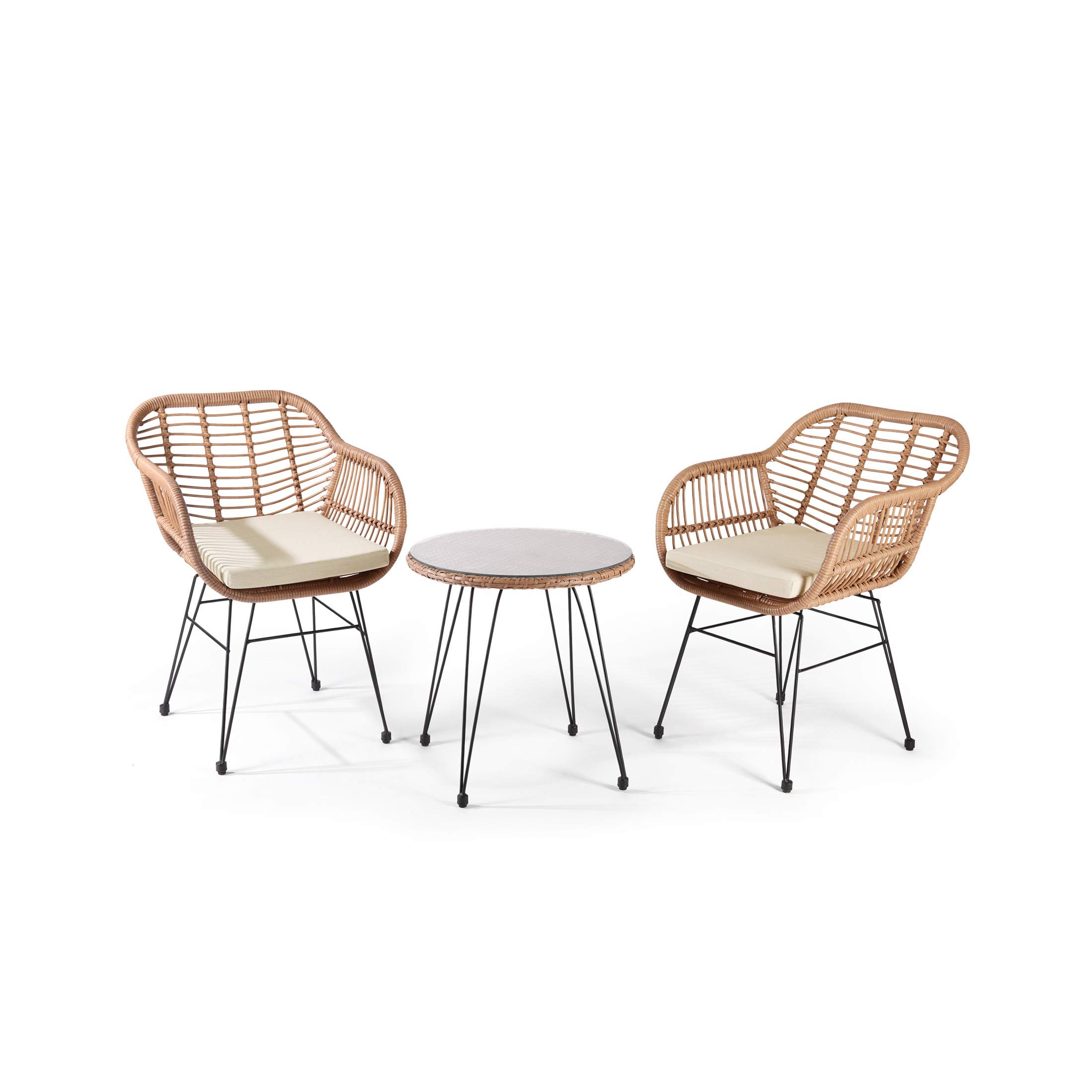 WestinTrends 3-Piece Wicker Rattan Patio Furniture Set with Cushions & Coffee Table - Indoor/Outdoor Conversation Seating for Balcony, Porch, Garden, Poolside, Deck & Lounge Areas (White) | Perfect for Relaxing, Entertaining & Outdoor Gatherings
