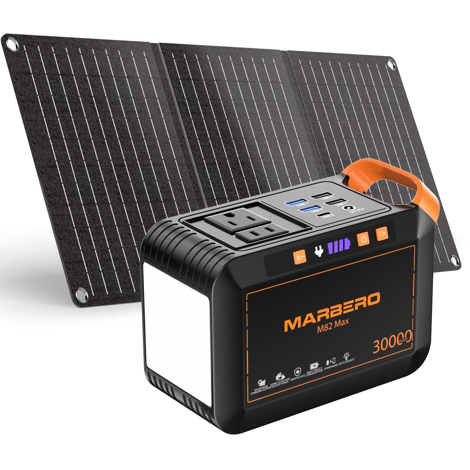 MARBERO 111Wh Solar Generator Portable Power Station with 30W Solar Panel - 120W AC Outlet Power Bank for Home Emergency, Camping & Outdoor Adventures (Ideal for Power Outages, RV Trips, Backpacking)
