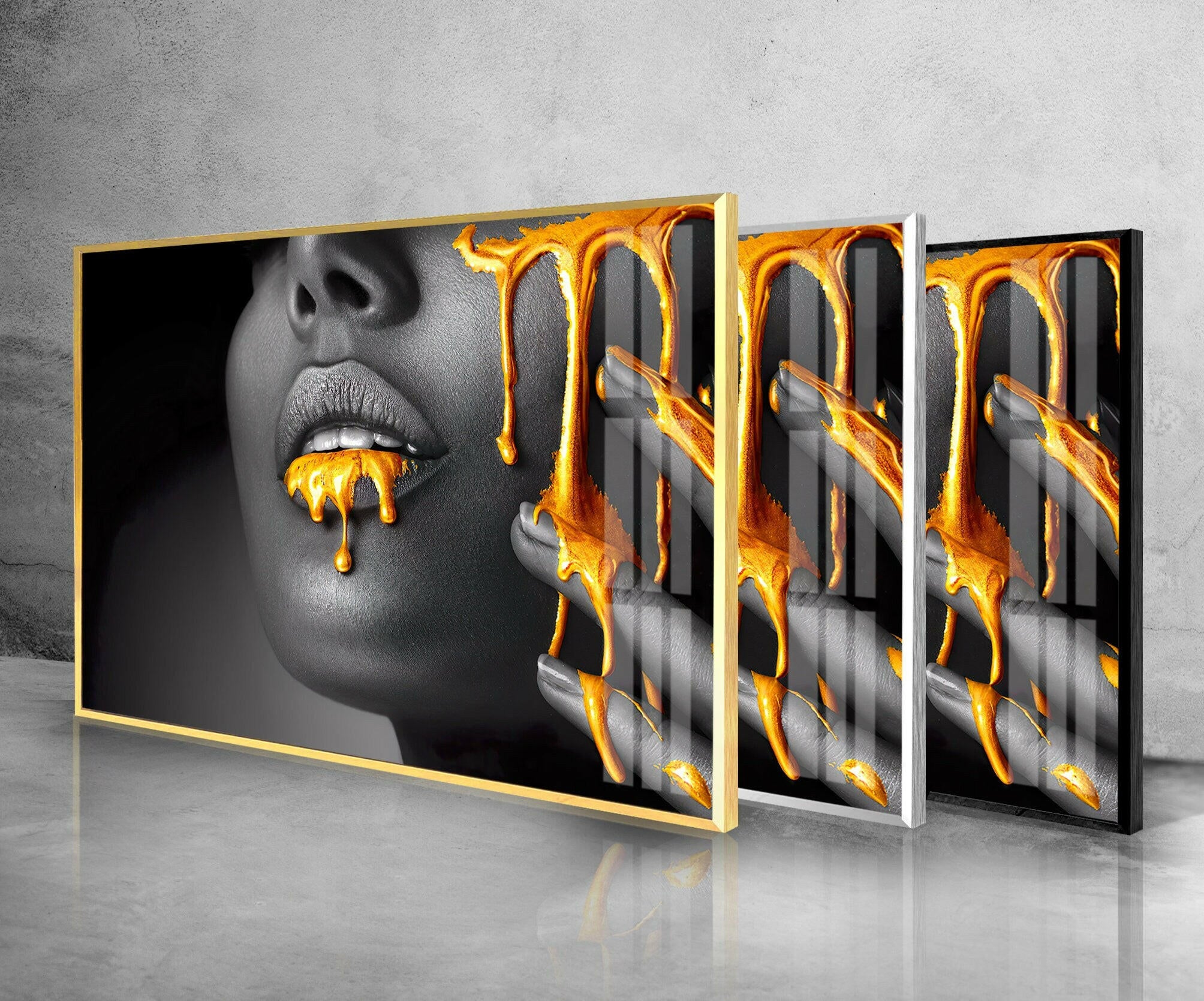 Elegant Black Woman Face Gold Liquid Glass Wall Art - Modern Home Decor for Living Room, Bedroom & Office