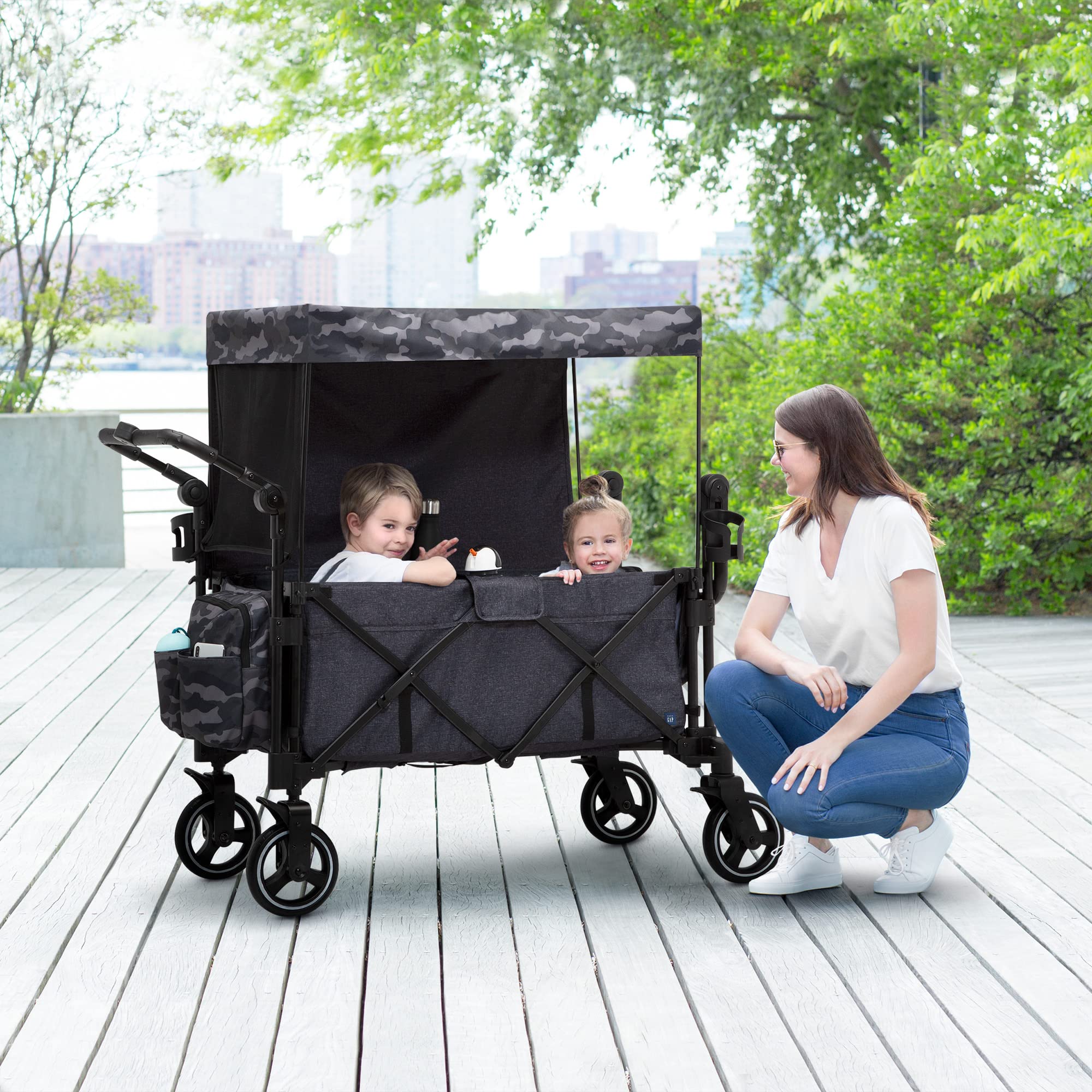 GAP babyGap Deluxe Explorer Wagon Stroller for Toddlers - Black Camouflage Design | Lightweight Foldable Baby Stroller for Outdoor Adventures, Shopping & Travel
