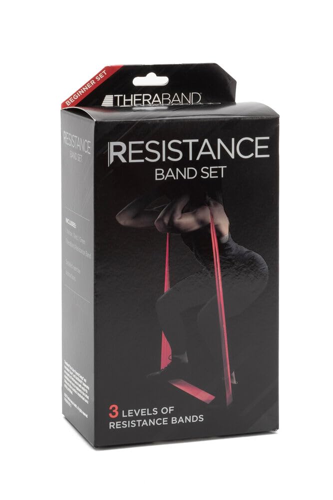 THERABAND Resistance Bands Set - Professional Elastic Exercise Bands for Upper & Lower Body Workouts, Strength Training Without Weights, Physical Therapy, Pilates, and Rehabilitation (Yellow, Red, Green) - Perfect for Home Gym, Yoga, and Beginner Fitness Routines