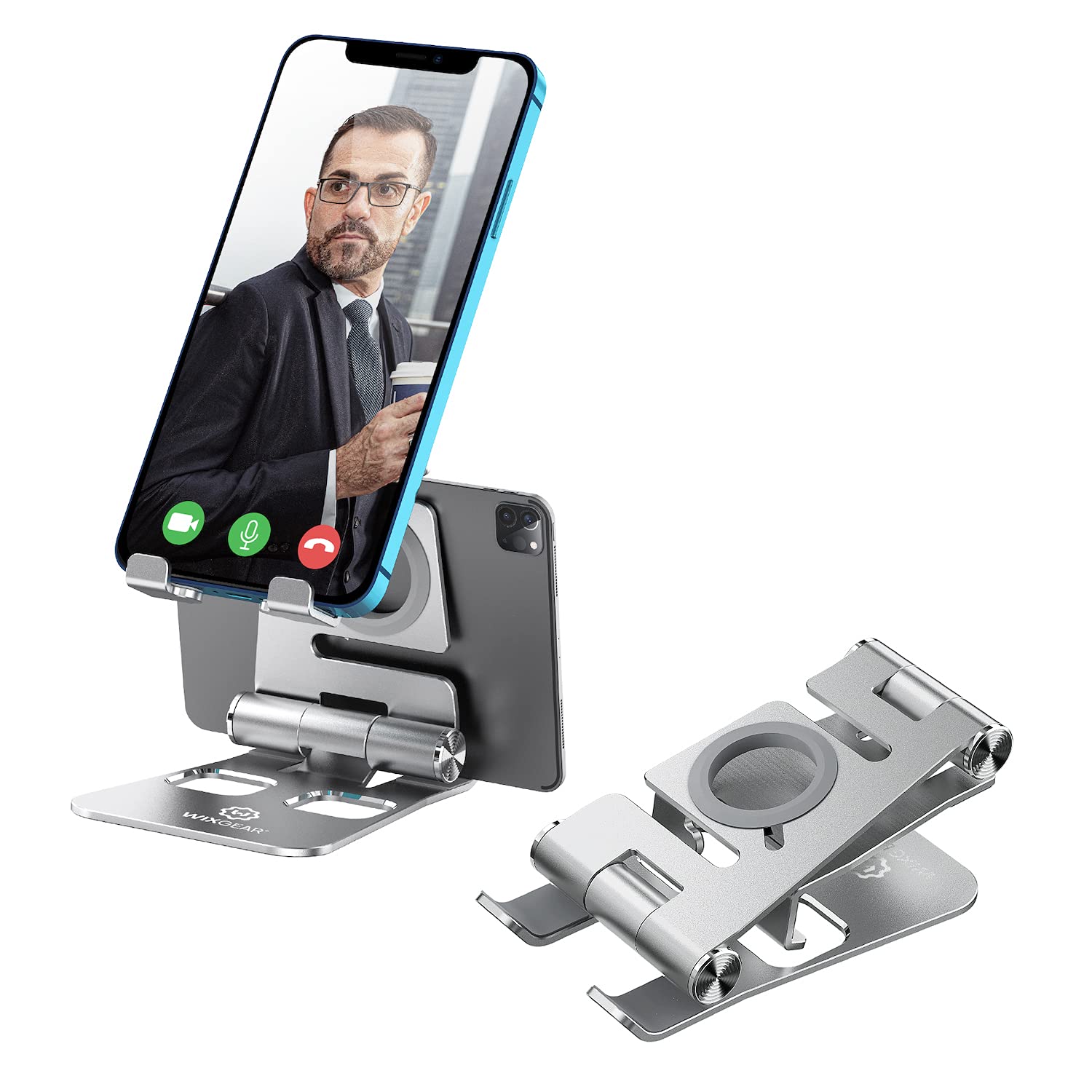 WixGear 3-in-1 Foldable Aluminum Phone Stand, Tablet Stand & Apple Watch Holder with Anti-Slip Base - Perfect for Desk, Office, Home, and Travel Use