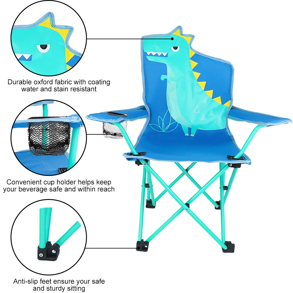 KABOER Kids Folding Camping Chair with Cup Holder & Carry Bag - Portable Outdoor Lawn Chair for Children, Beach, Picnic, Travel & Backyard Use