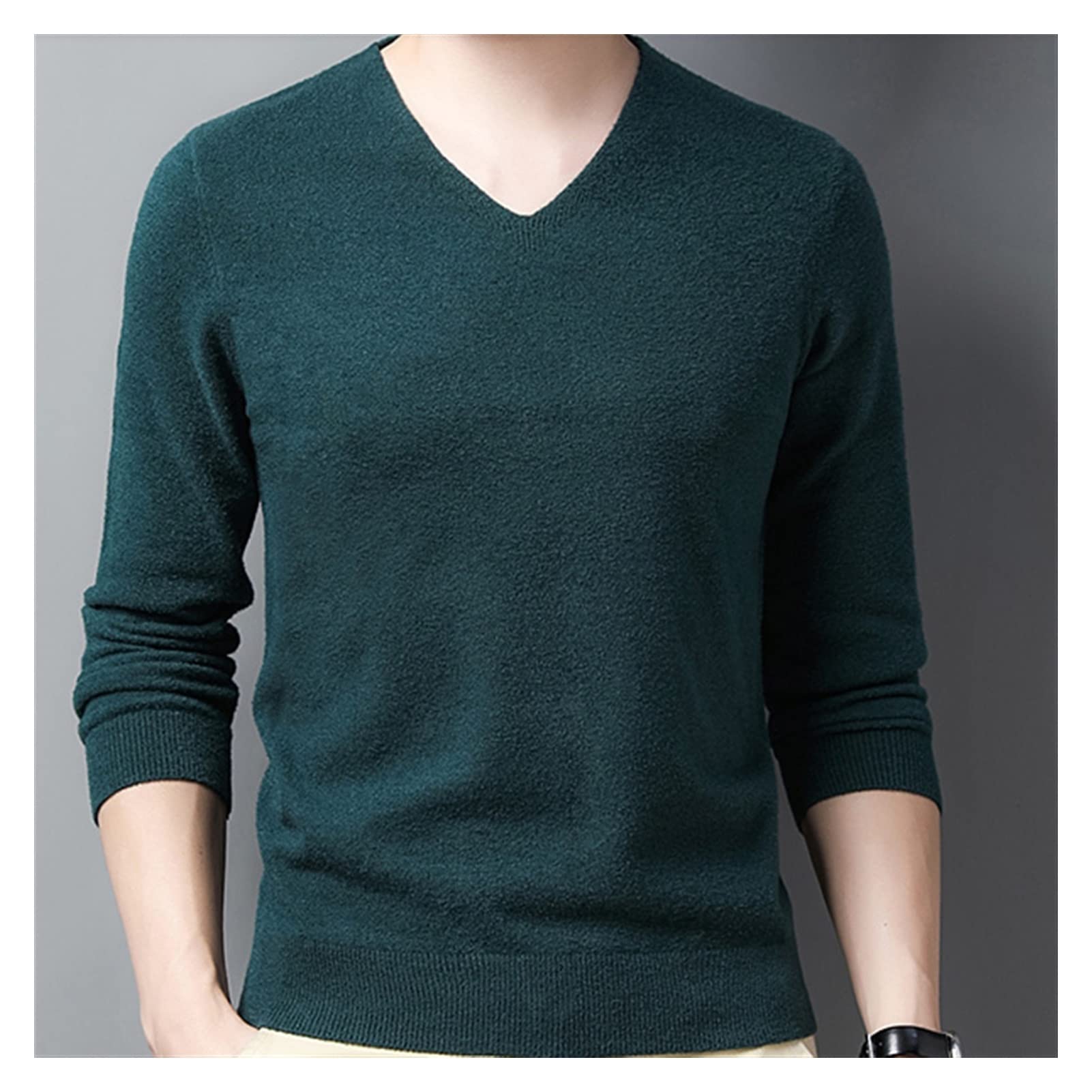 WDBBY Men's Slim Fit Crew Neck Knit Pullover Sweater - Autumn Winter Casual Jumper (Green, Size M) | Warm & Stylish for Office, Dating & Outdoor Activities