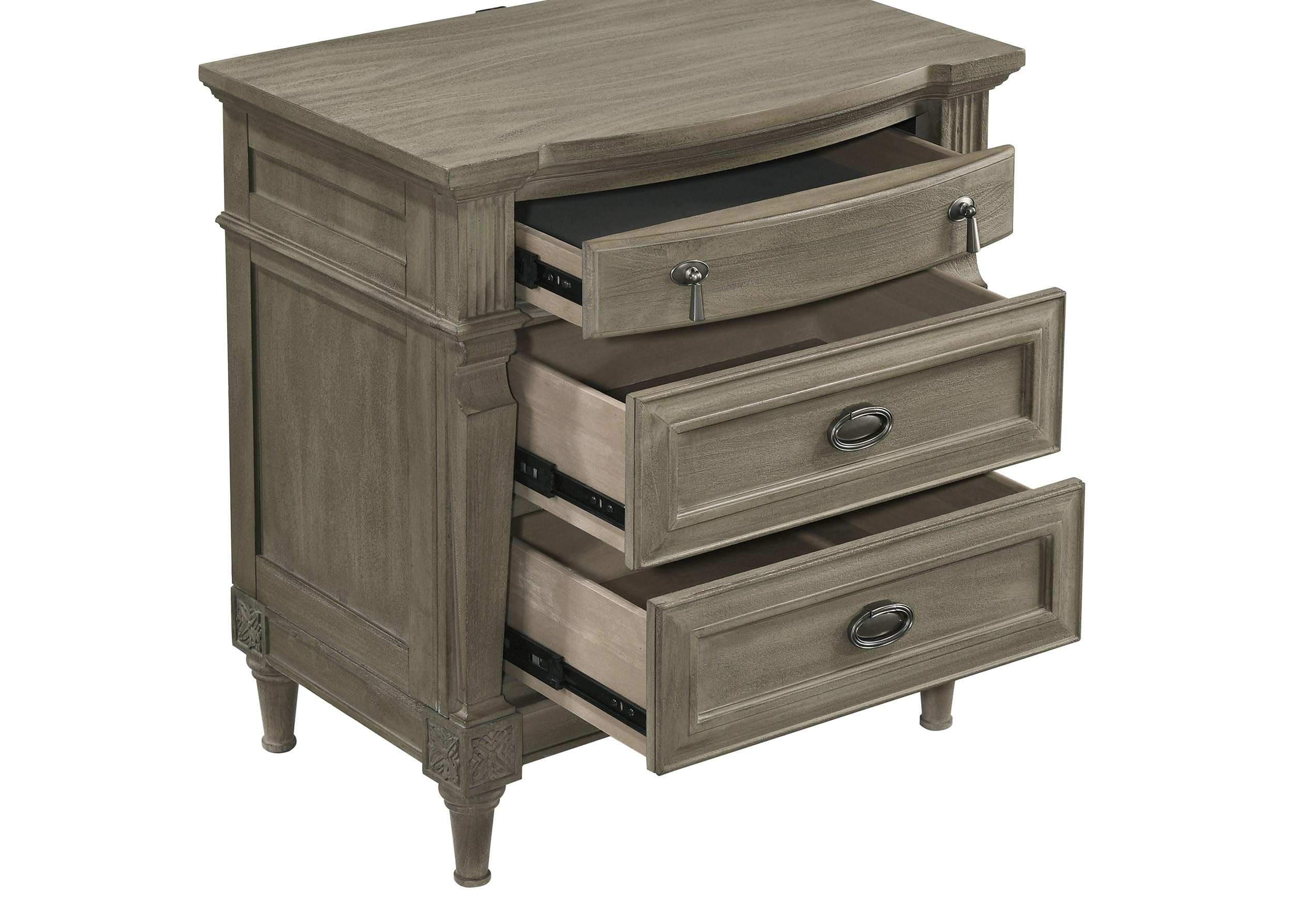 Pemberly Row 3-Drawer Traditional Wood Nightstand in French Gray - Classic Bedside Table for Bedroom, Living Room & Guest Room Storage