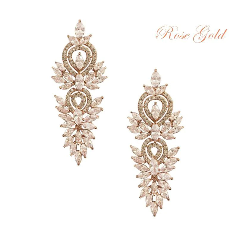 Rose Gold Crystal Chandelier Wedding Earrings for Bride - Elegant Drop Dangle Earrings for Bridal Party, Prom, Evening Gala & Special Occasions