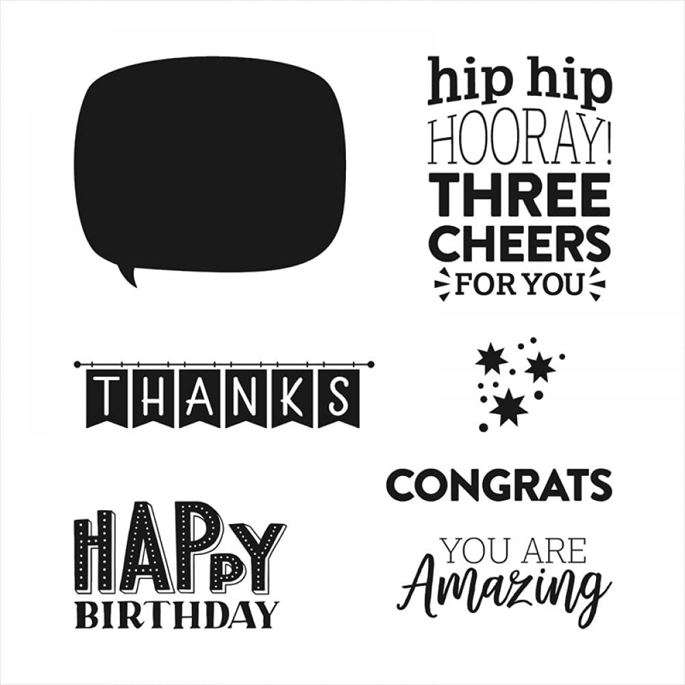DIY Clear Rubber Stamp Set for Card Making - Happy Birthday, Thanks, Hooray & Three Cheers Greetings with Five-Pointed Star Design - Perfect for Scrapbooking, Paper Crafts, Photo Albums & Handmade Decorations - Great for Greeting Cards, Journals, Gift Wrapping & Party Invitations
