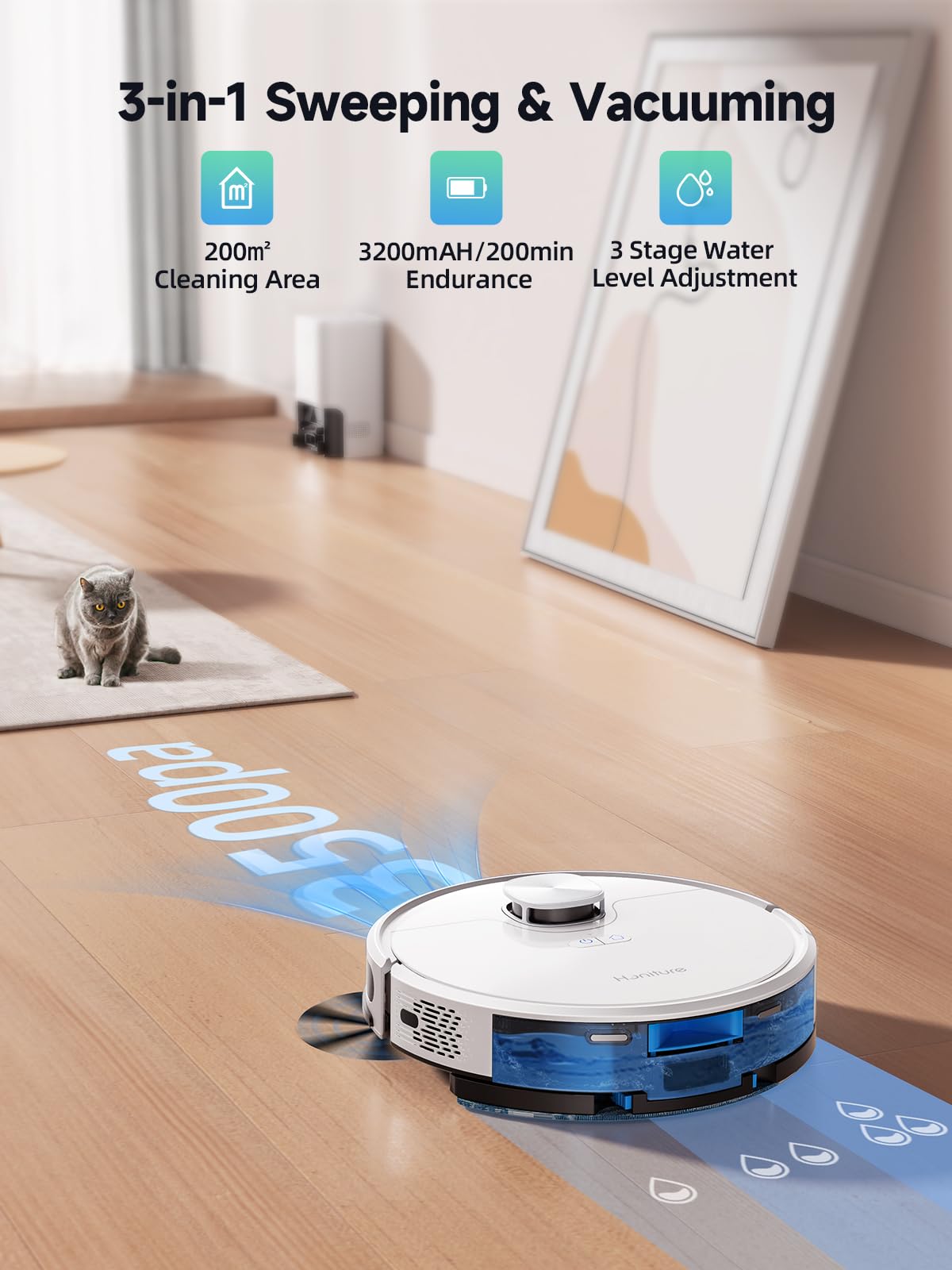 HONITURE Q6 SE Self-Emptying Robot Vacuum and Mop Combo with 3500Pa Suction, Laser Navigation & Smart Mapping - 180 Min Runtime, App Control - Perfect for Pet Hair, Hardwood Floors & Large Homes