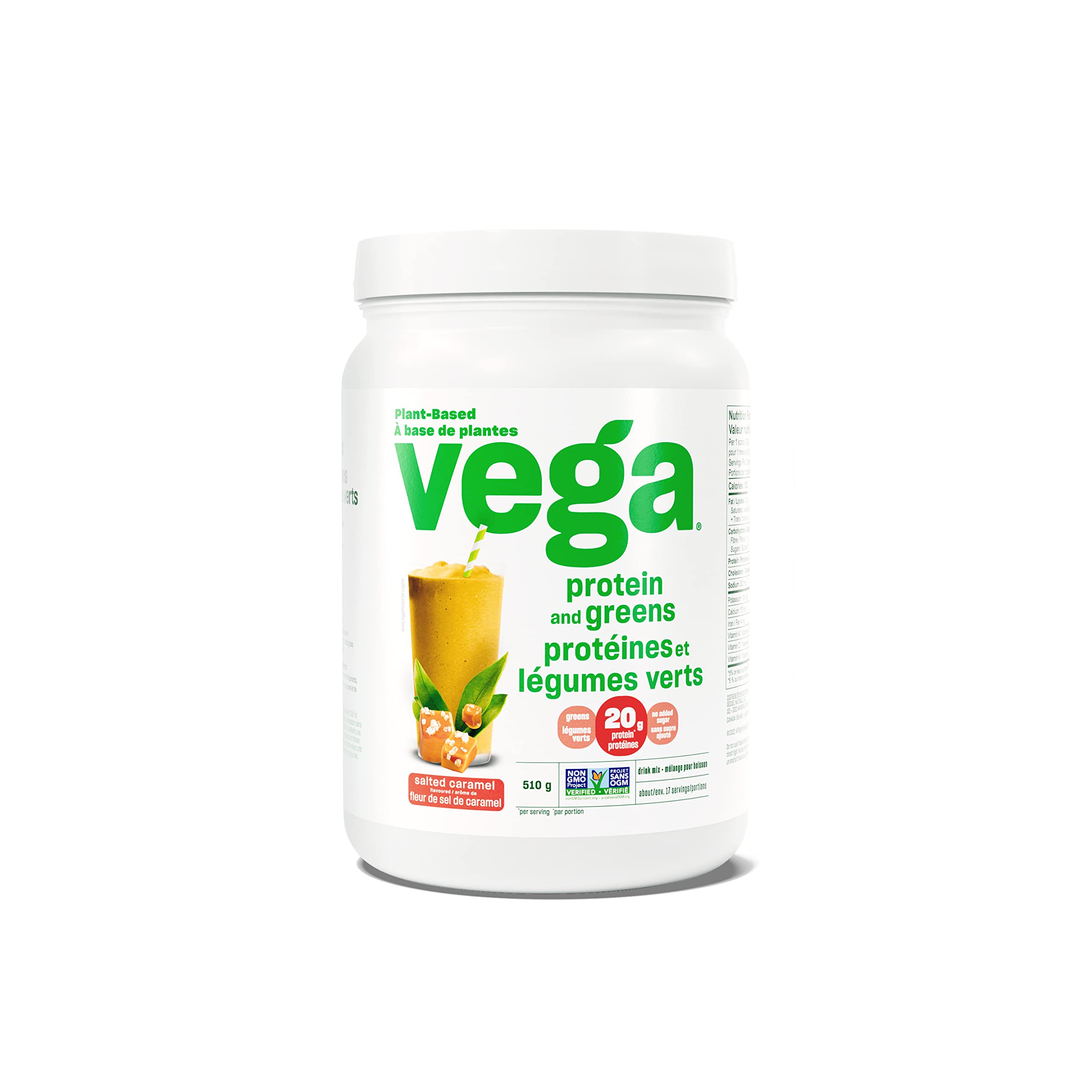 Vega Salted Caramel Plant-Based Protein Powder with Greens - 17 Servings, 510g | Vegan, Non-GMO Pea Protein for Men & Women | Post-Workout Recovery, Meal Replacement & Healthy Lifestyle Support (Packaging May Vary)