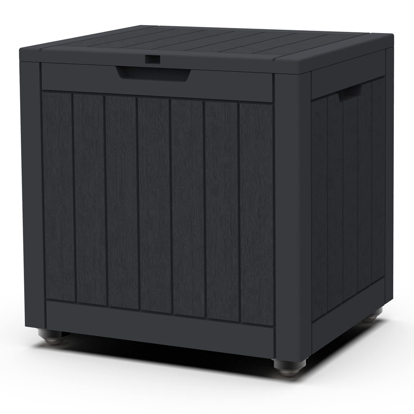 Realife 30 Gallon Deck Box with Wheels - Durable Black Resin Outdoor Storage Solution for Patio, Pool, and Garden Accessories