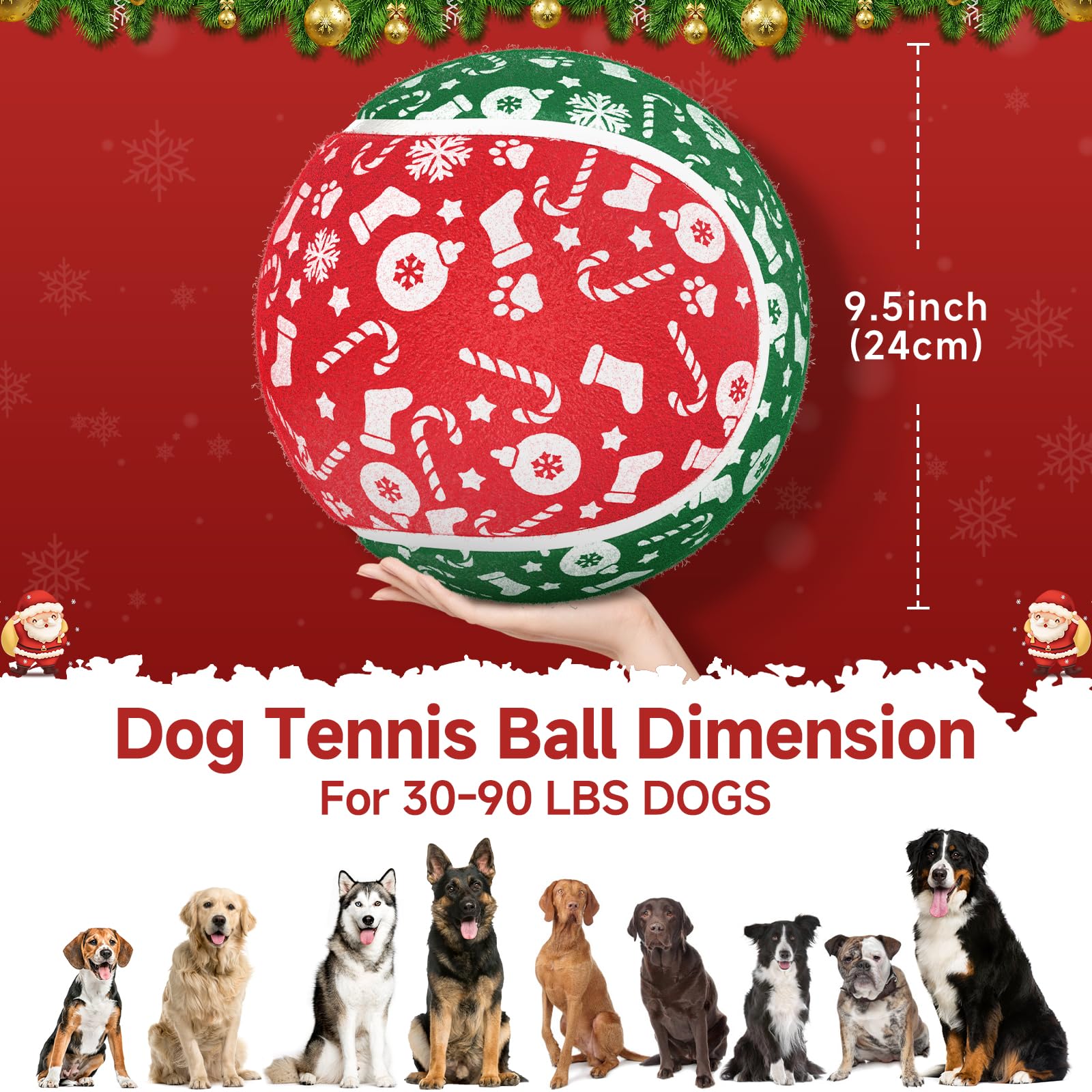 **QDAN Christmas Dog Toys - Giant 9.5 Inch Tennis Ball for Large & Medium Dogs - Durable Outdoor Play Ball for Fetch & Training - Perfect Birthday Gift for Active Dogs**    *(Ideal for backyard play, beach trips, or dog park adventures!)*