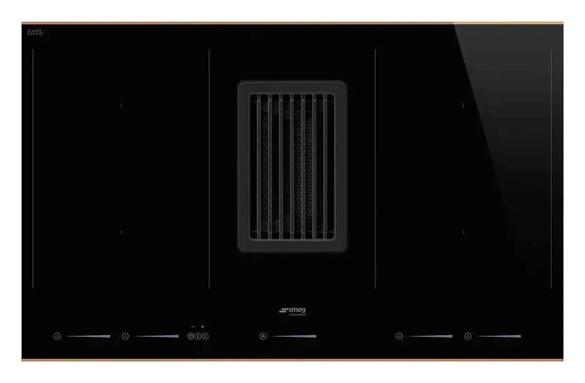 Smeg 80cm Black Induction Cooktop with Integrated Rangehood - Dolce Stil Novo Design for Modern Kitchens | Perfect for Home Chefs & Open-Plan Living Spaces