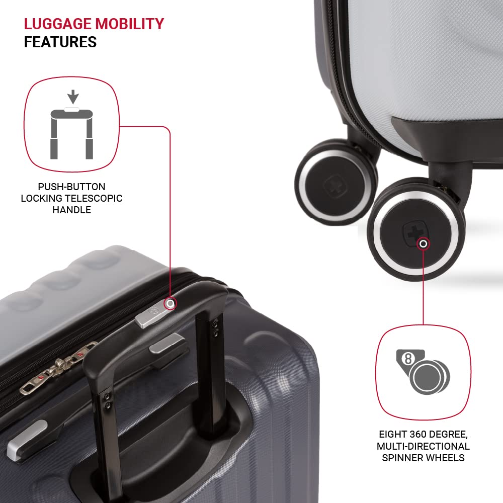 SwissGear Duet Hardside Expandable Spinner Luggage 28-Inch Light Grey - Durable Checked Suitcase for Travel with 360° Wheels | Perfect for International Flights, Family Vacations & Business Trips